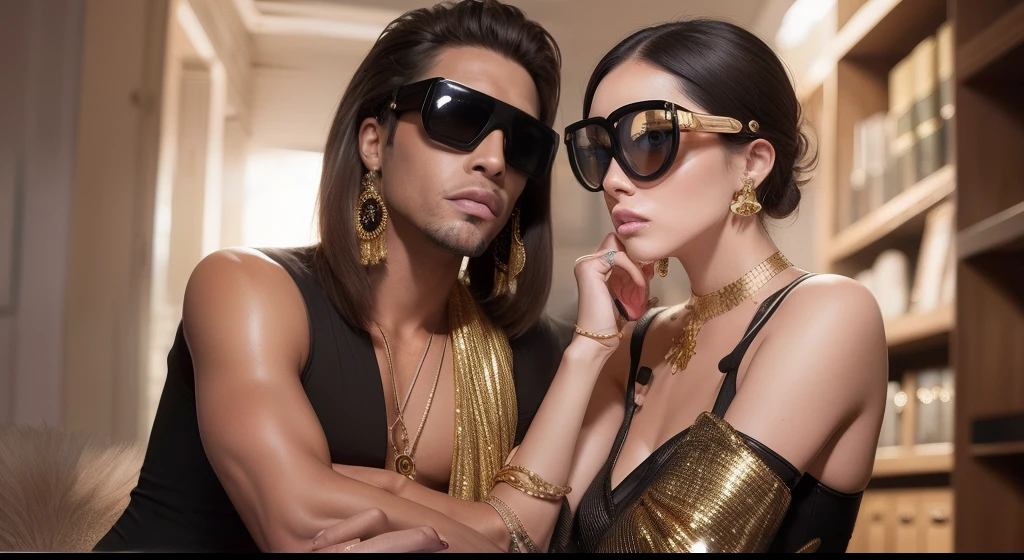 Fashion monkey,Pedras preciosas, protective goggles, gold, jewely