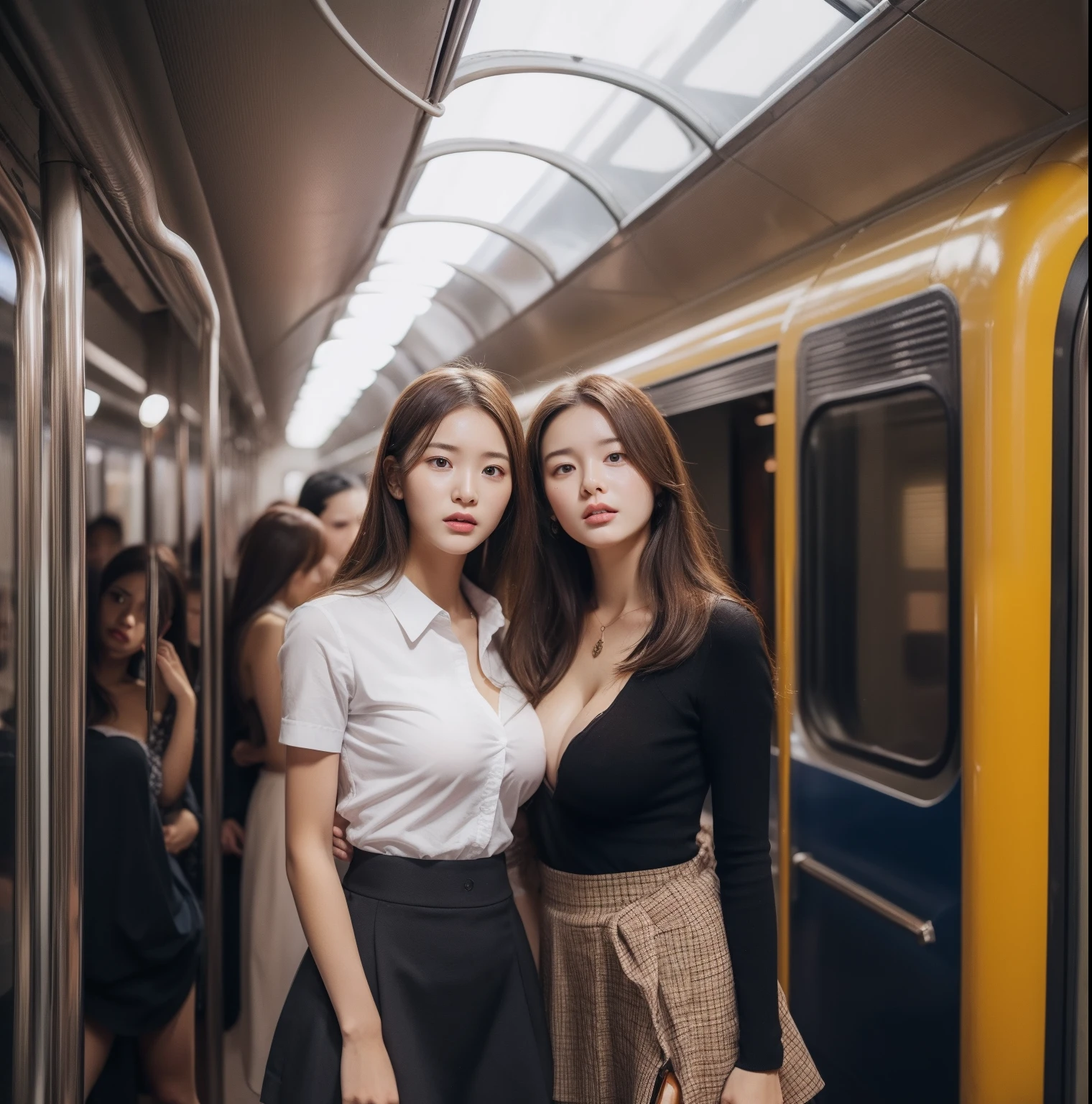 Huge breast,long hair ,mini skirt,very crowded train, old man pressing girls chest