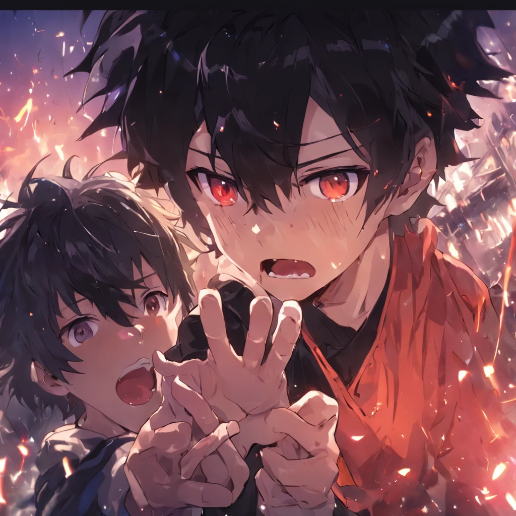 Young boy with black hair and glass defiantly giving the middle finger to a boy who taunts him., 4k