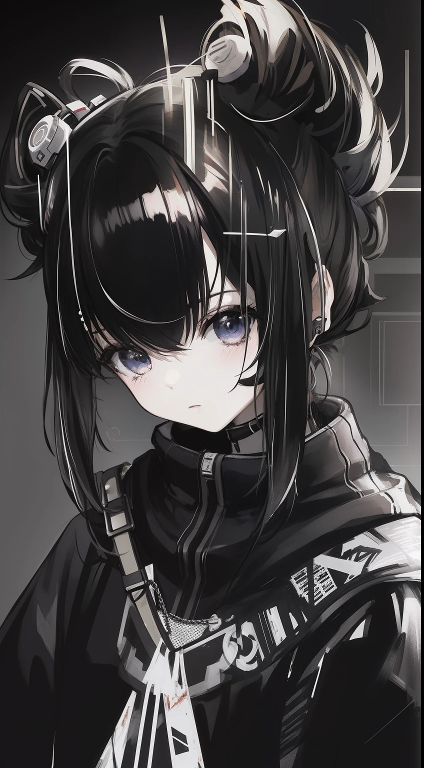 Menina anime foto em preto e branco, garota anime cyberpunk, estilo anime 4K, perfil de menina anime, arte abstrata de anime, arte cyberpunk anime, black and white manga style, retrato detalhado da menina do anime, estilo de arte escuro, Anime Art Wallpaper 4K, Anime Art Wallpaper 4K, arte de anime digital, Anime Art Wallpaper 8K, menina anime retrato