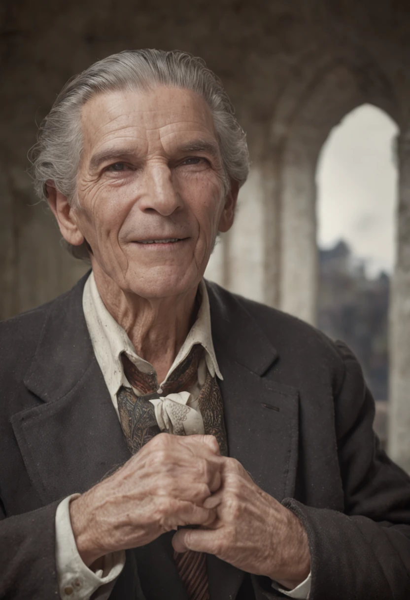 (masterpiece:1.5, best quality:1.2, low quality:0.9), fotografia realista granulada nos anos 60, homem bonito sorrindo, banco