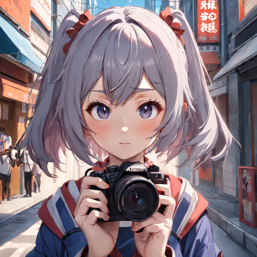 There was a woman standing in the street with a camera, Realistic anime 3 D style, 8K selfie photos, a beautiful anime portrait, Photorealistic anime, Anime style. 8K, realistic anime artstyle, Stunning anime face portrait, anime realism style, Kawaii realistic portrait, 3 d anime realistic, portrait anime girl, realistic art style, Anime style 4k