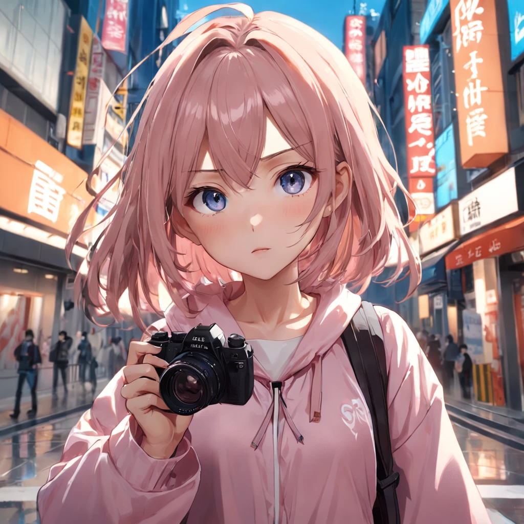 There was a woman standing in the street with a camera, Realistic anime 3 D style, 8K selfie photos, a beautiful anime portrait, Photorealistic anime, Anime style. 8K, realistic anime artstyle, Stunning anime face portrait, anime realism style, Kawaii realistic portrait, 3 d anime realistic, portrait anime girl, realistic art style, Anime style 4k