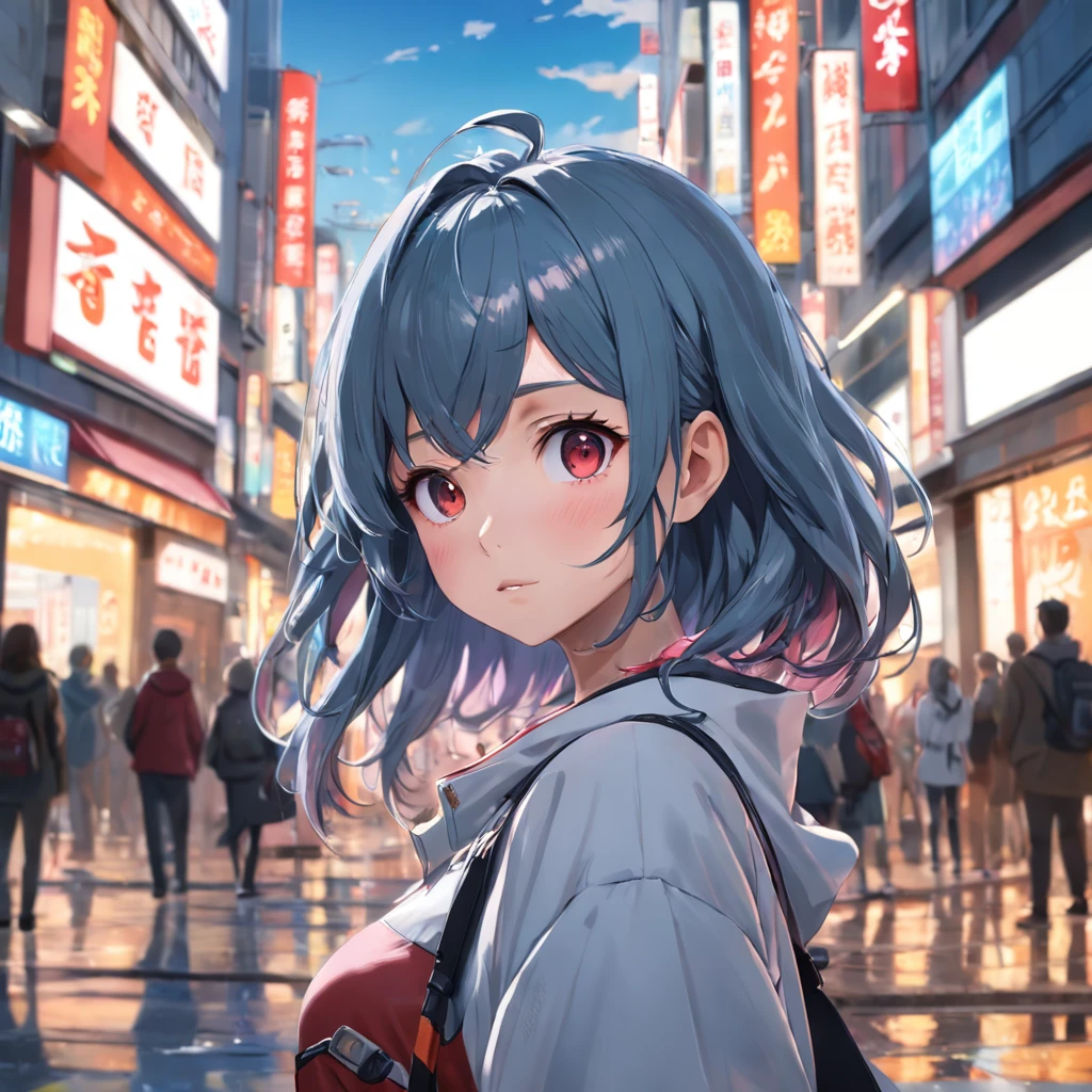 There was a woman standing in the street with a camera, Realistic anime 3 D style, 8K selfie photos, a beautiful anime portrait, Photorealistic anime, Anime style. 8K, realistic anime artstyle, Stunning anime face portrait, anime realism style, Kawaii realistic portrait, 3 d anime realistic, portrait anime girl, realistic art style, Anime style 4k