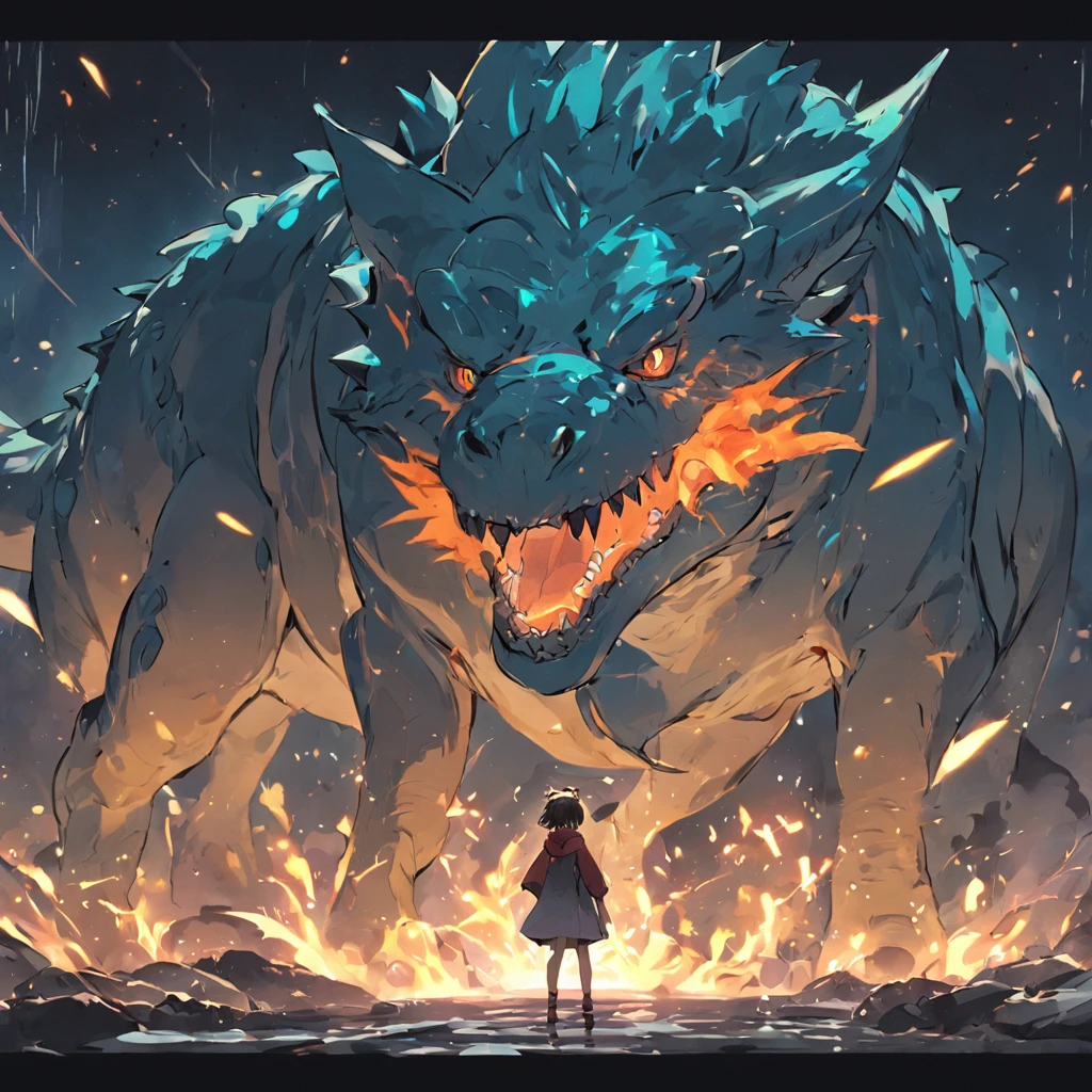 Dinosaurs carry wolves,Museum,nigth,Open your mouth,There were two cars under his feet,Vehicle shattering