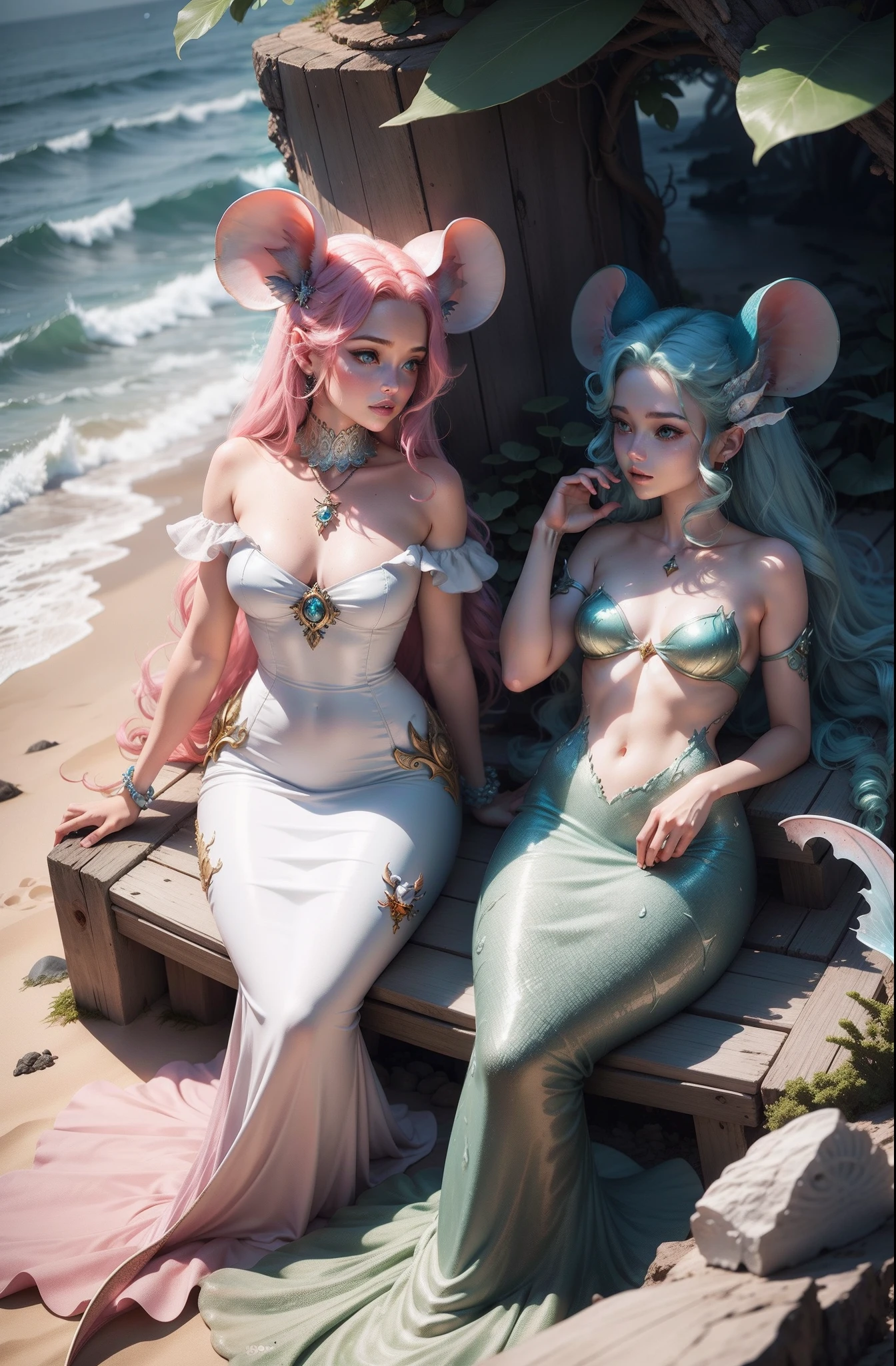 Mouse and mermaid elements depicting characters,Dreamy elements,Join the sea volcano