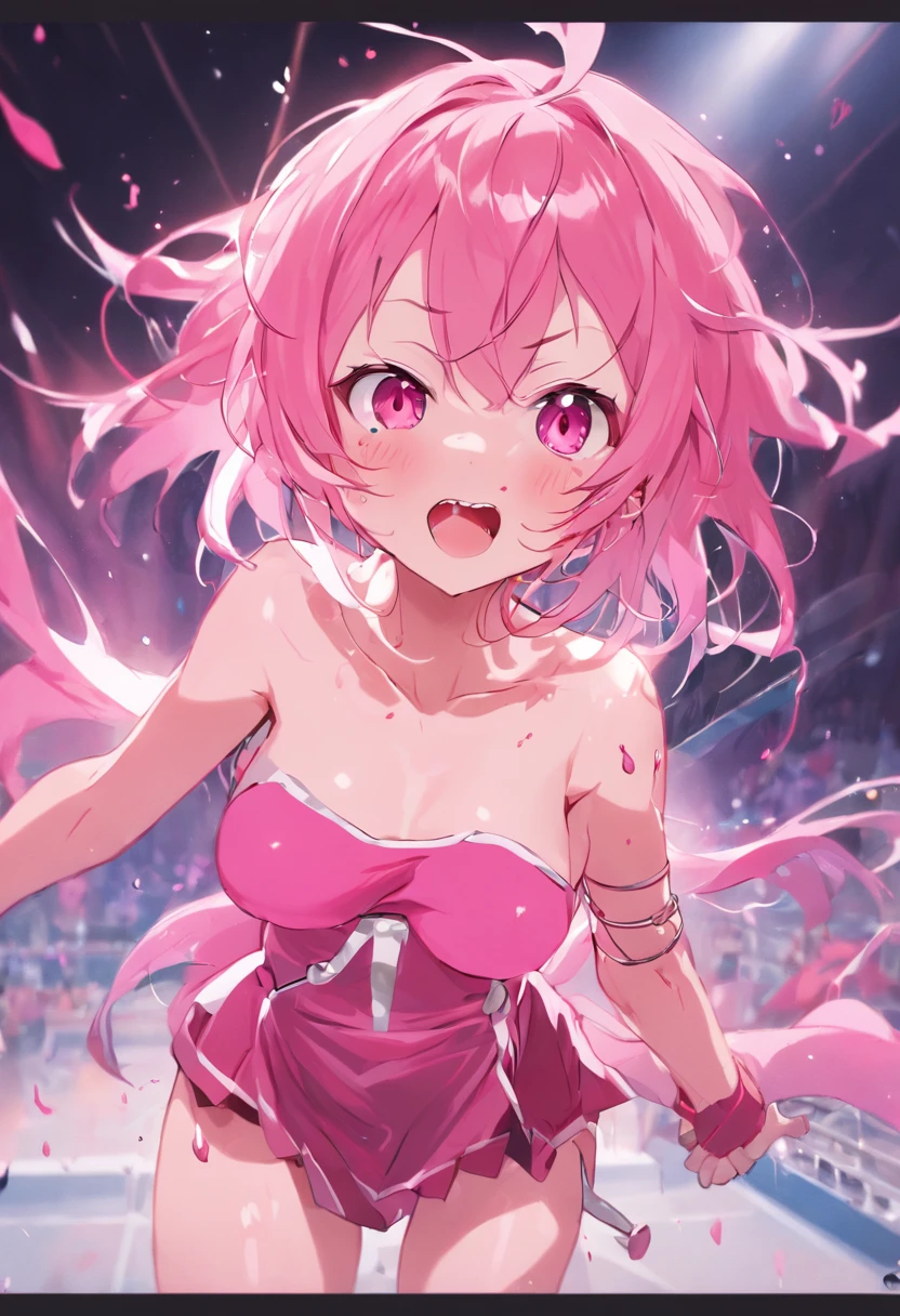 Super erotic、Sex addiction、(NSFW:1.4)、 huge tit、12year old、cum shots,Smiling anime girl, Pink hair, hair messy, Red Eyes, Cute face, Appearance of girlfriend, White top, Black short skirt, Sensual pose bare shoulders,Omorashi、mad face、Train、Put inside、covered in cum、chains、Saliva,Kamimei、Omorashi、drooping 、facials ,masutepiece, superfine illustration, Best Quality, light Particle, Ultra-detailed, 8K Wallpaper, (Bright colors:1.2), (tiny girl), Big breasts, Black hair, disheveled hair, Medium Hair, Ponytail, Pink ribbon, Shiny hair, Shiny skin, Delicate line tail face, (Pink tennis uniform), Sweat, The girl is drenched, Nipple, (Tennis Court), (Very beautiful pink eyes), Face, o-face,Blush cheeks, Tongue out, Saliva, Arched back, (A Man), (man behind girl), (Intense Sex:1.7), (Doggy sex), standing doggy, (vaginal pennis), hetero, (Man hugs girl's waist), (cum shots:1.2),