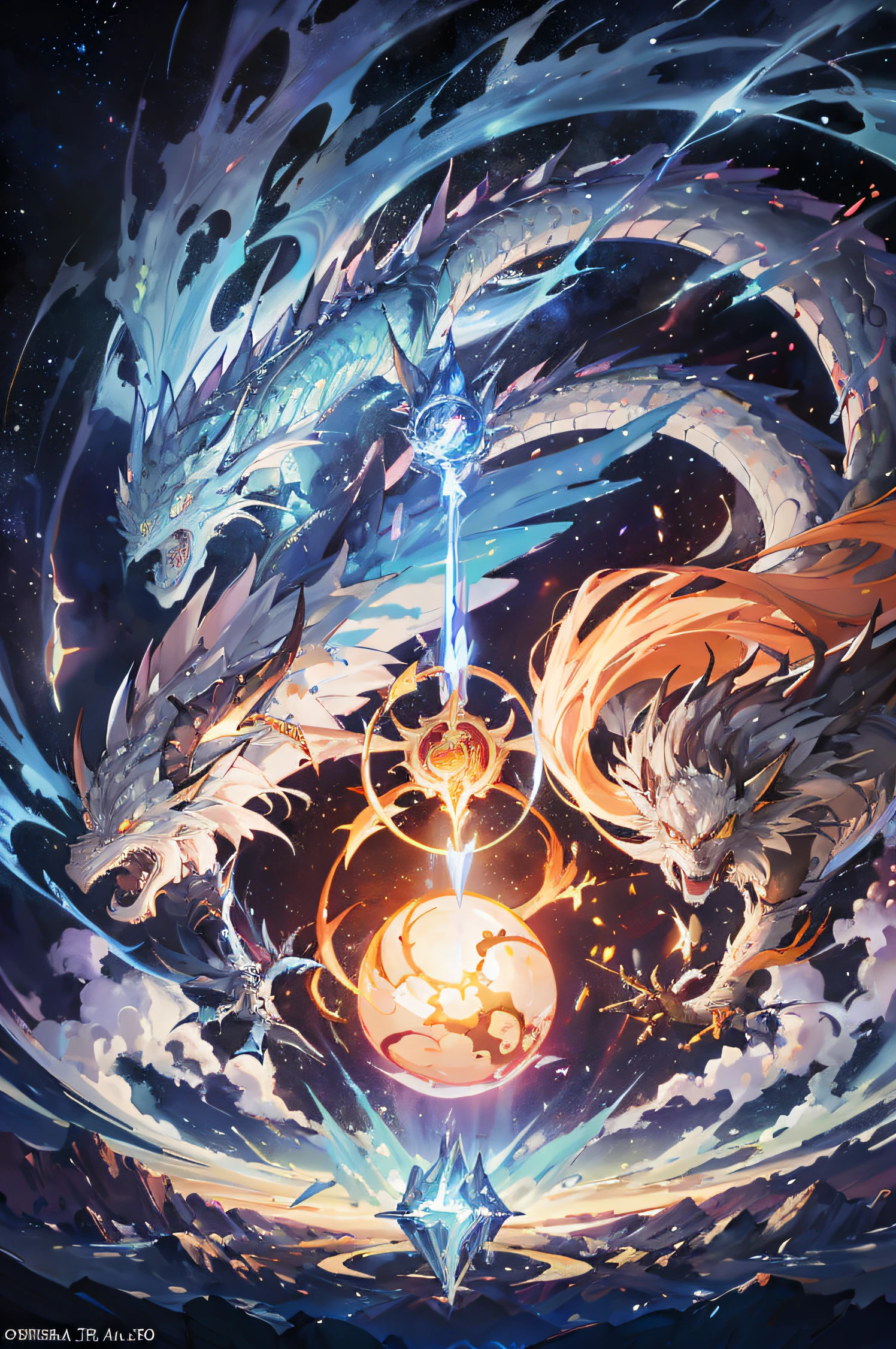 Anime Dragon y Dragon Ball en el cielo con una estrella en el fondo, Arte oficial de alto detalle, Lightning Dragon Attack, Battle with the Dragon, Splash Art oficial, Arte completo, Ilustraciones oficiales, legendary dragon, anime fantasy illustration, Ilustraciones oficiales del anime, Dragones ultraterrestres, Tendencias en ArtStation Pixiv, anime fantasy artwork, Arte detallado del anime, dragon art, Dragones