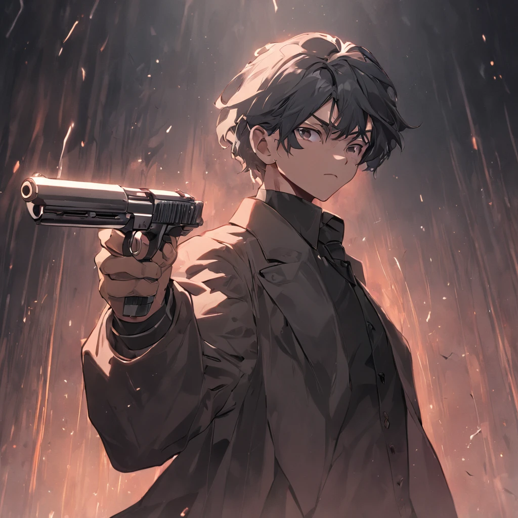 4K, ,middle aged man,Big back,Black and white hair,shotgun,stubbles,holding a gun in her hand,shotgun,wind coat,Business suit,cigars,irate ,Exaggerated expressions,two tone color hair, Detailed face, Detailed background, Inside the museum,Detailed interior background,The contour is sharp