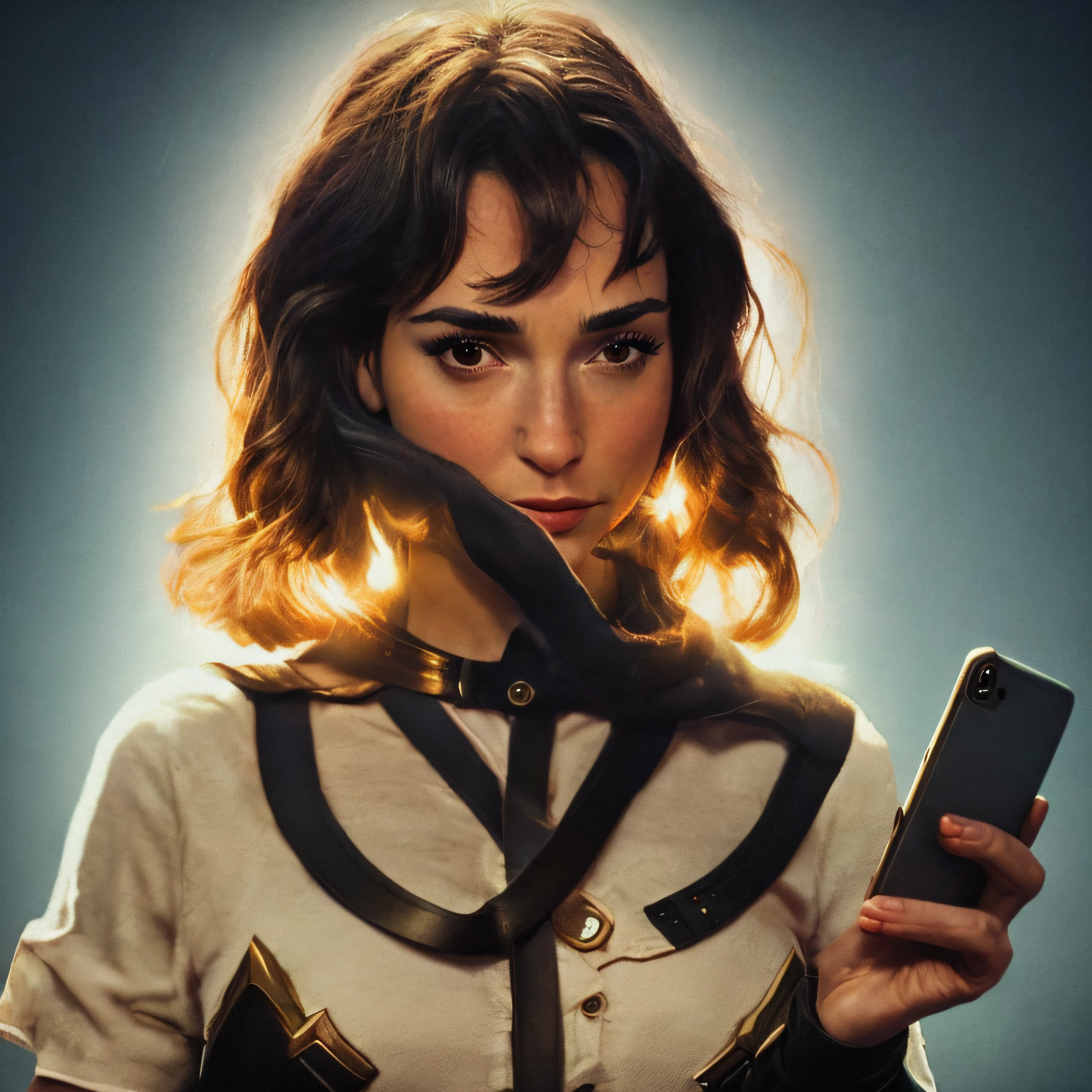 There was a man standing in the dark with a cell phone，Popular on conceptual art，Gal Gadot as Halle Quinn，Emma Watson plays Black Canary，ocarina of time movie，Anime landscapes，japan studio game，Gordon Freeman plays a woman，Gal Gadot as Wonder Woman，Gal Gadot plays Captain Marvel，Full role-playing 3D effect