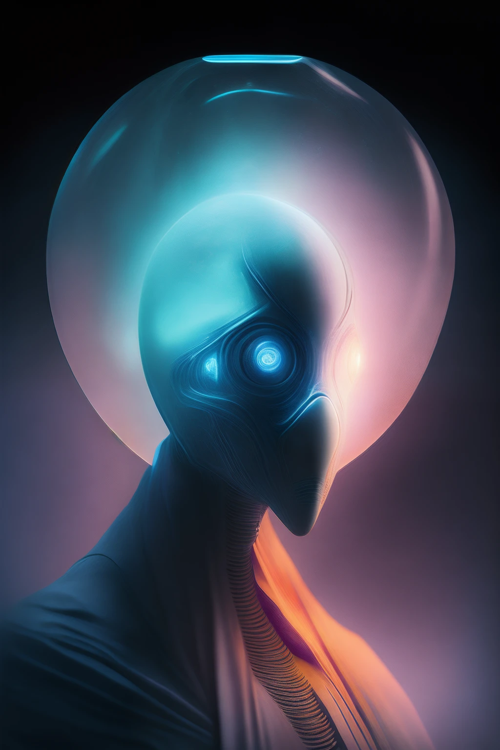 ghostly portrait of a futuristic alien from another dimension creator of the universe