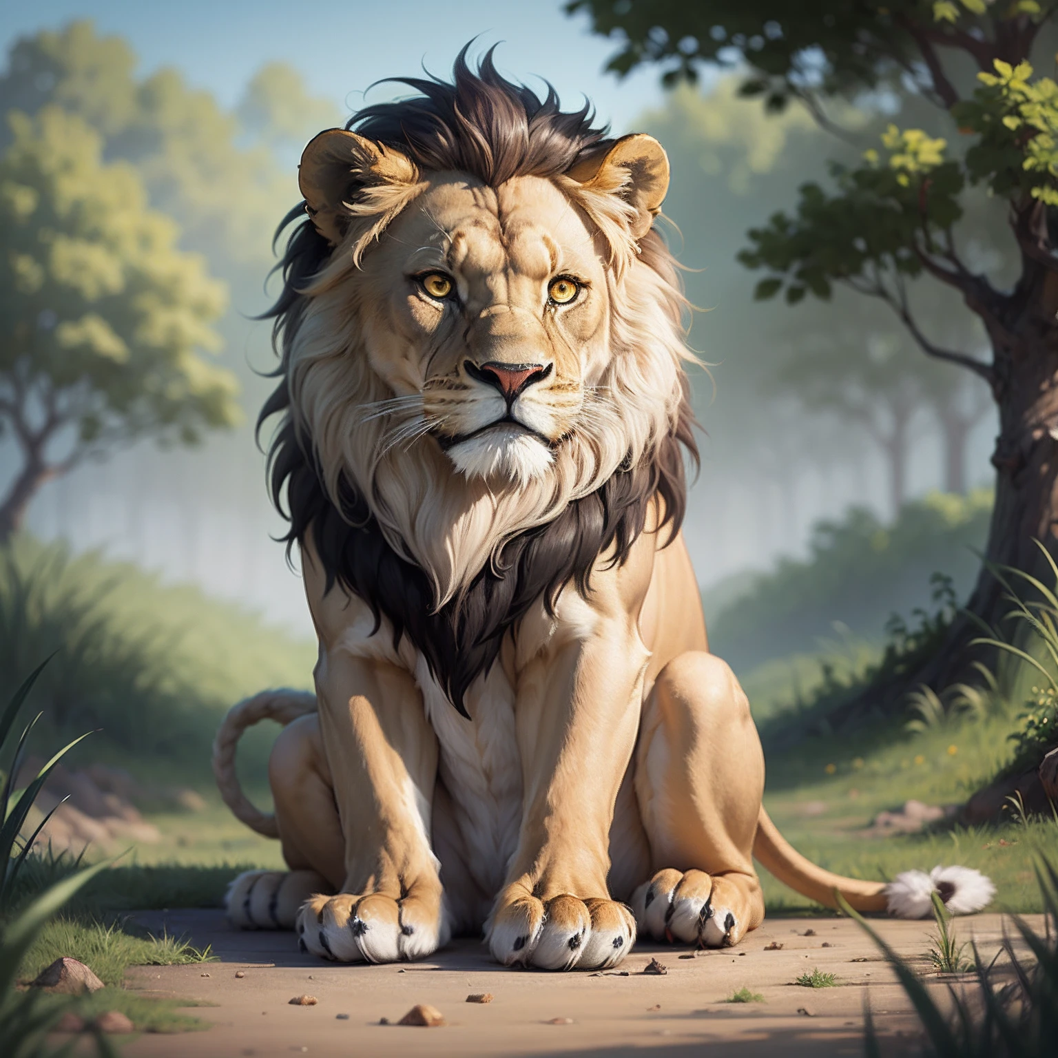 create image a cute cartoon sitting lion --auto --s2
