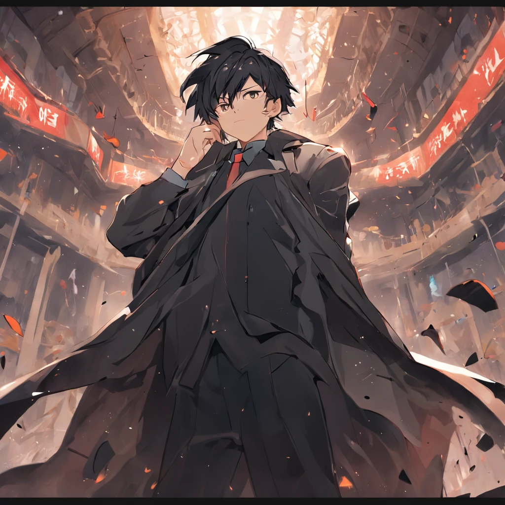 4K, ,middle aged man,stubbles,hoary,Big back,Black and white hair,wounded,Lie on the ground,Fall to the ground,bleed,wind coat,Business suit,two tone color hair,废墟,Cluttered Background, Detailed face, Detailed background, Inside the museum,Detailed interior background,The contour is sharp