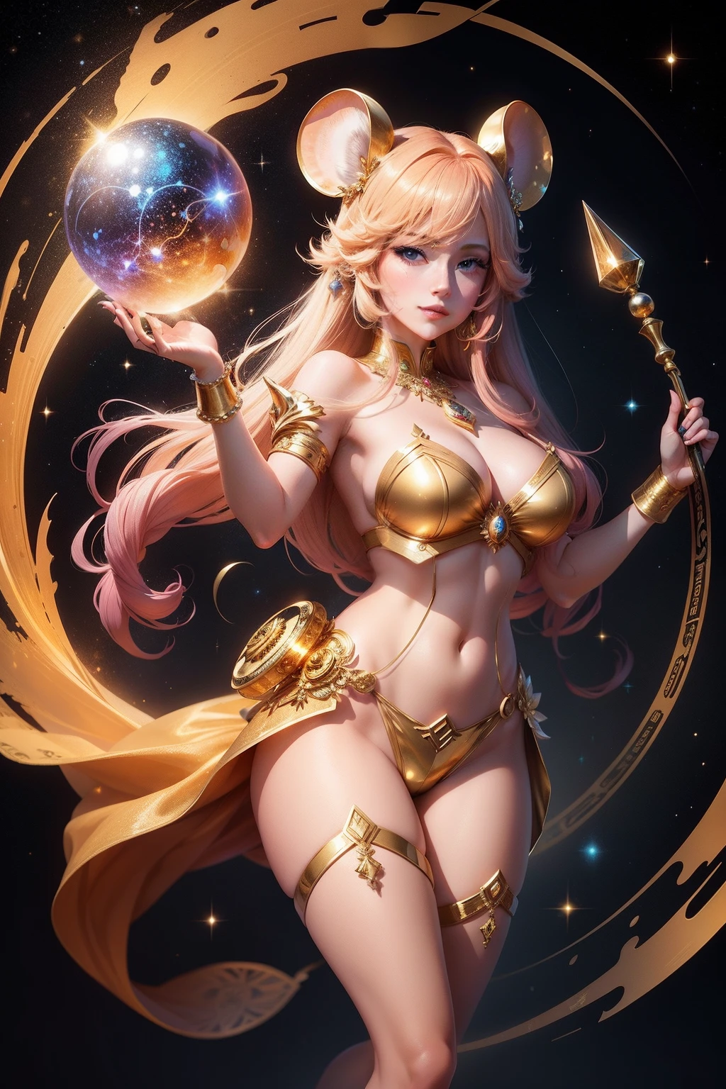 Golden goddess character of the mouse element，Libra，Galaxy River