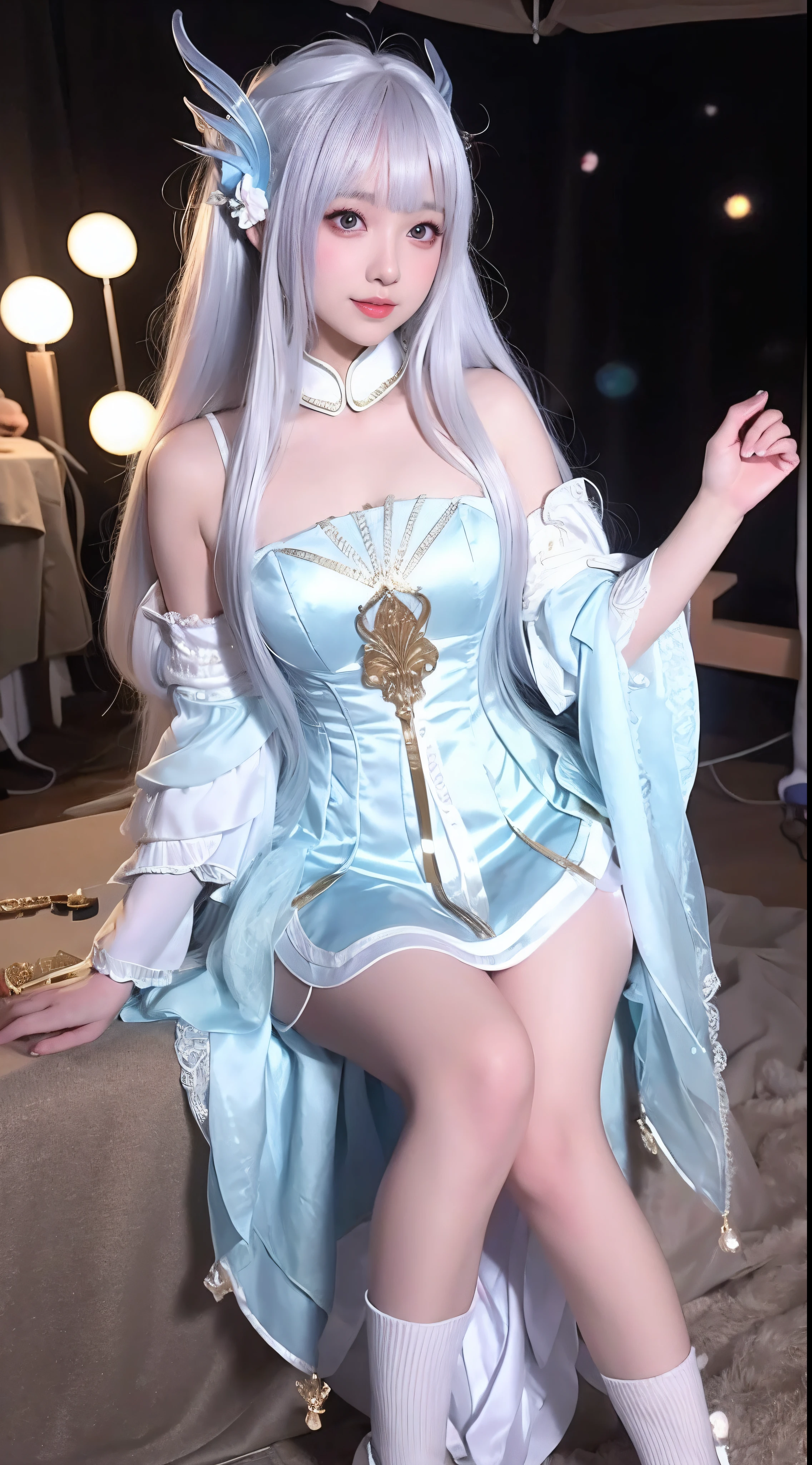 (highest quality:1.0), (Ultra-high resolution:1.0), (Detailed beautiful girl:1.4), Beautiful royal princess, Platinum Blonde Hair, Ryal dress with fine details, ribbon, (Complex scepter:1.2), (Detailed cloak), Beautiful, smooth, white, shiny skin, View your viewers, Front view, (Ulzzang-6500-v1.1:0.2), Detailed Gems, (Complex thrones:1.2) , (Half Body),big breasts,Spread your legs,Light_smile,tears,