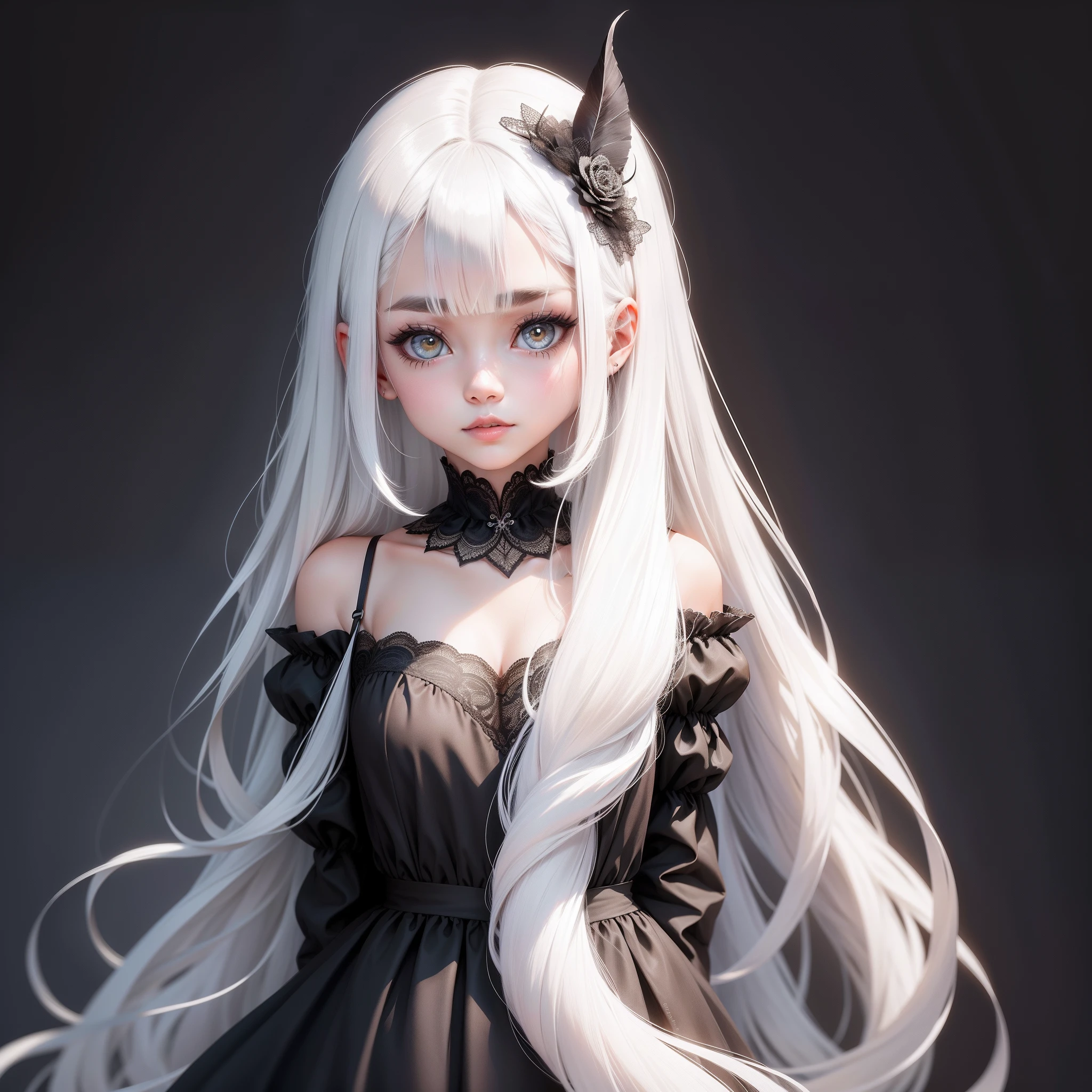 black swan，quadratic element，Dumb cute，long whitr hair，White hair