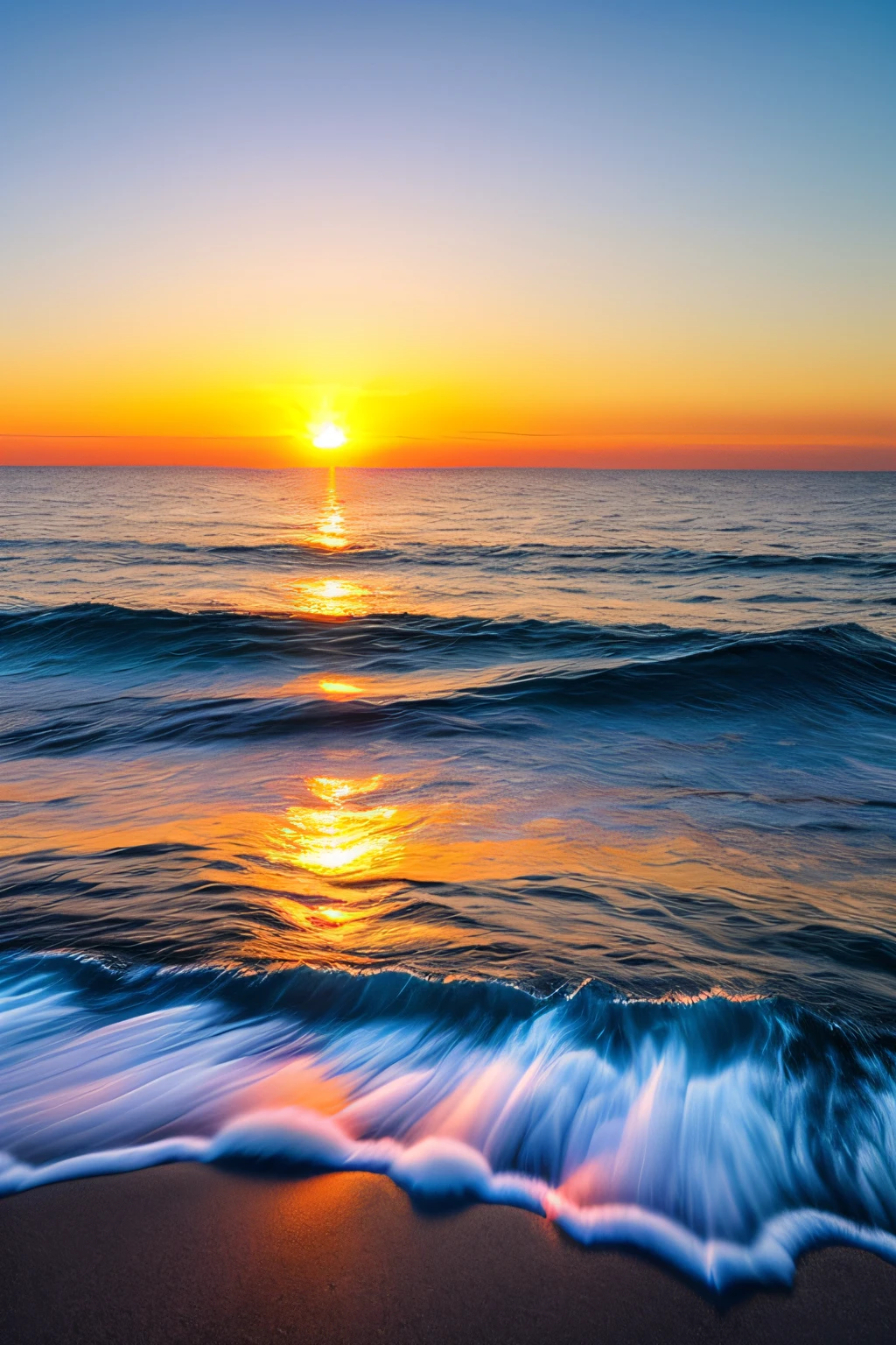Gorgeous sunrise background with sea, blue water