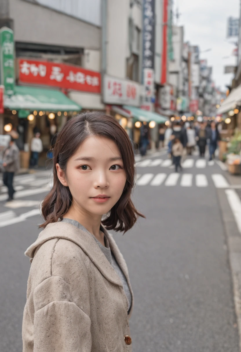 Arafed asian woman standing in the middle of a busy street - SeaArt AI
