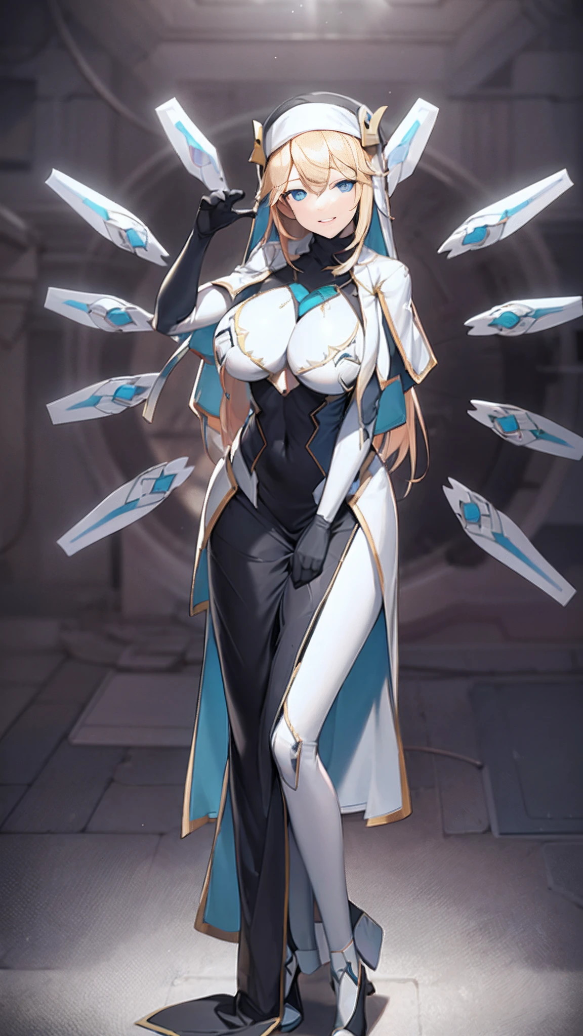 1 girl, long bread blond hair, smile, blue eyes, black and white Nun hat, high res, ultra sharp, 8k, masterpiece, looking at viewer, long black gloves, big chest, big thigh, Sharp eyes,
((Best quality)), ((masterpiece)), (detailed:1.4), 3D, an image of a beautiful cyberpunk female, long blond bread hair, blue eyes, HDR (High Dynamic Range),Ray Tracing, NVIDIA RTX, Super-Resolution, Unreal 5,Subsurface scattering, PBR Texturing, Post-processing, Anisotropic Filtering, Depth-of-field, Maximum clarity and sharpness, Multi-layered textures, Albedo and Specular maps, Surface shading, Accurate simulation of light-material interaction, Perfect proportions, Octane Render, Two-tone lighting, Wide aperture, Low ISO, White balance, Rule of thirds,8K RAW, 8 floating funnel, Aura