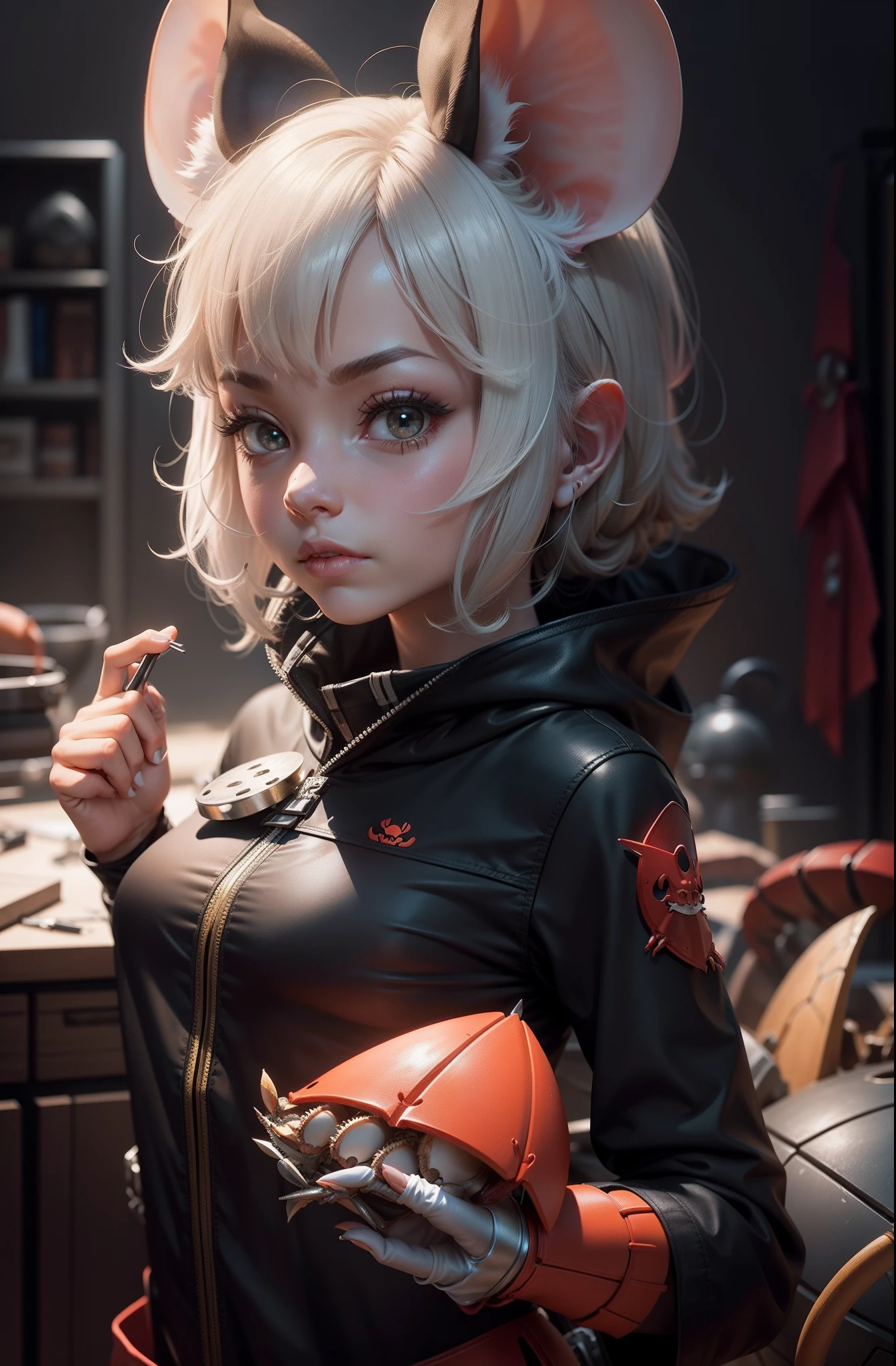 Mouse ears，Synthesize characters using mouse elements and crab elements，Combine the crab tongs to the arm