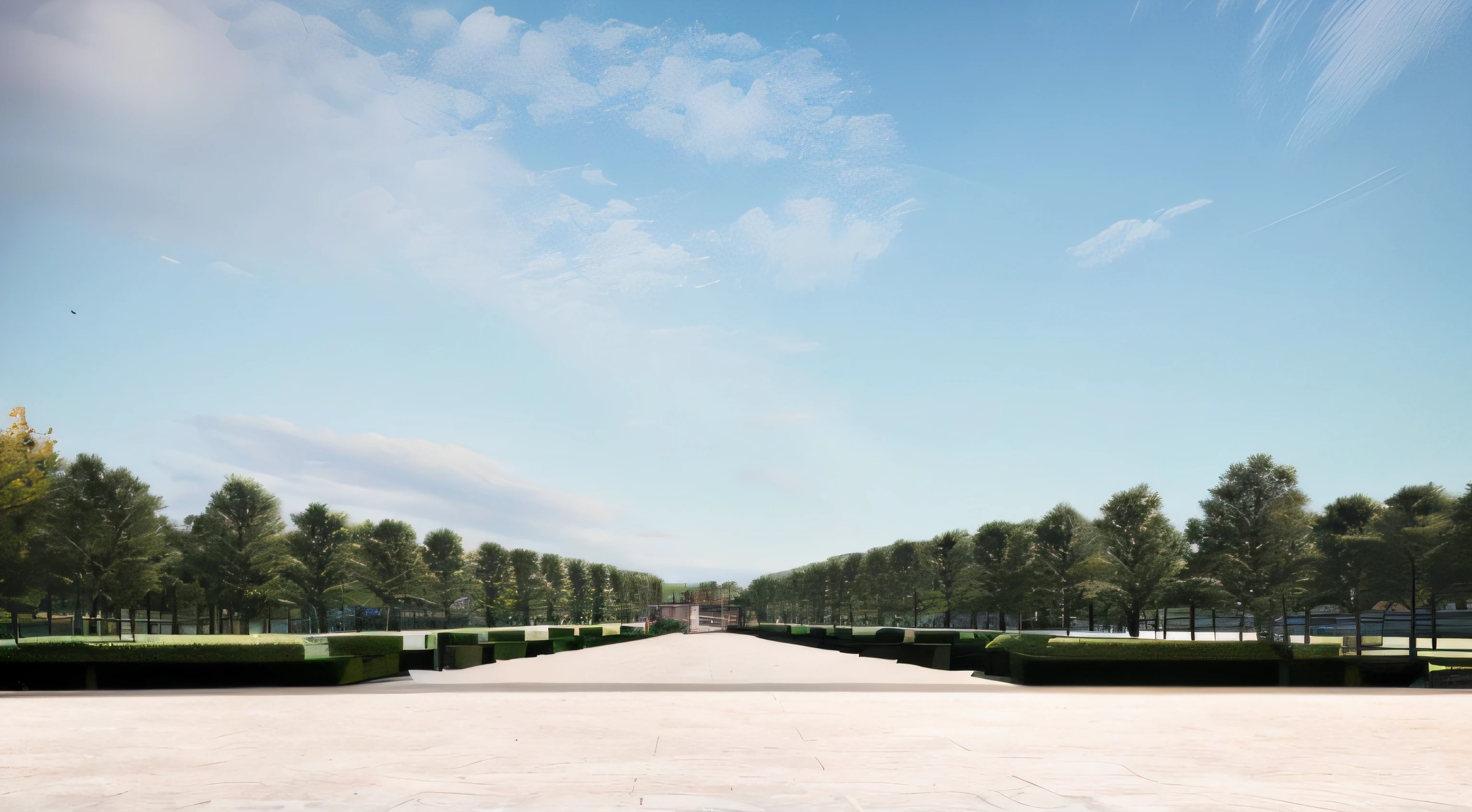There is a man walking in the park with a kite, royal garden landscape, park in background, park landscape, Park background, royal garden background, architectural render, a wide open courtyard in an epic, elegant walkways between towers, landscape perspective, rendering, beautiful landscape rendering, photo from 2022, Perspective view, building rendering,Two-dimensional sky,Two-dimensional tree,