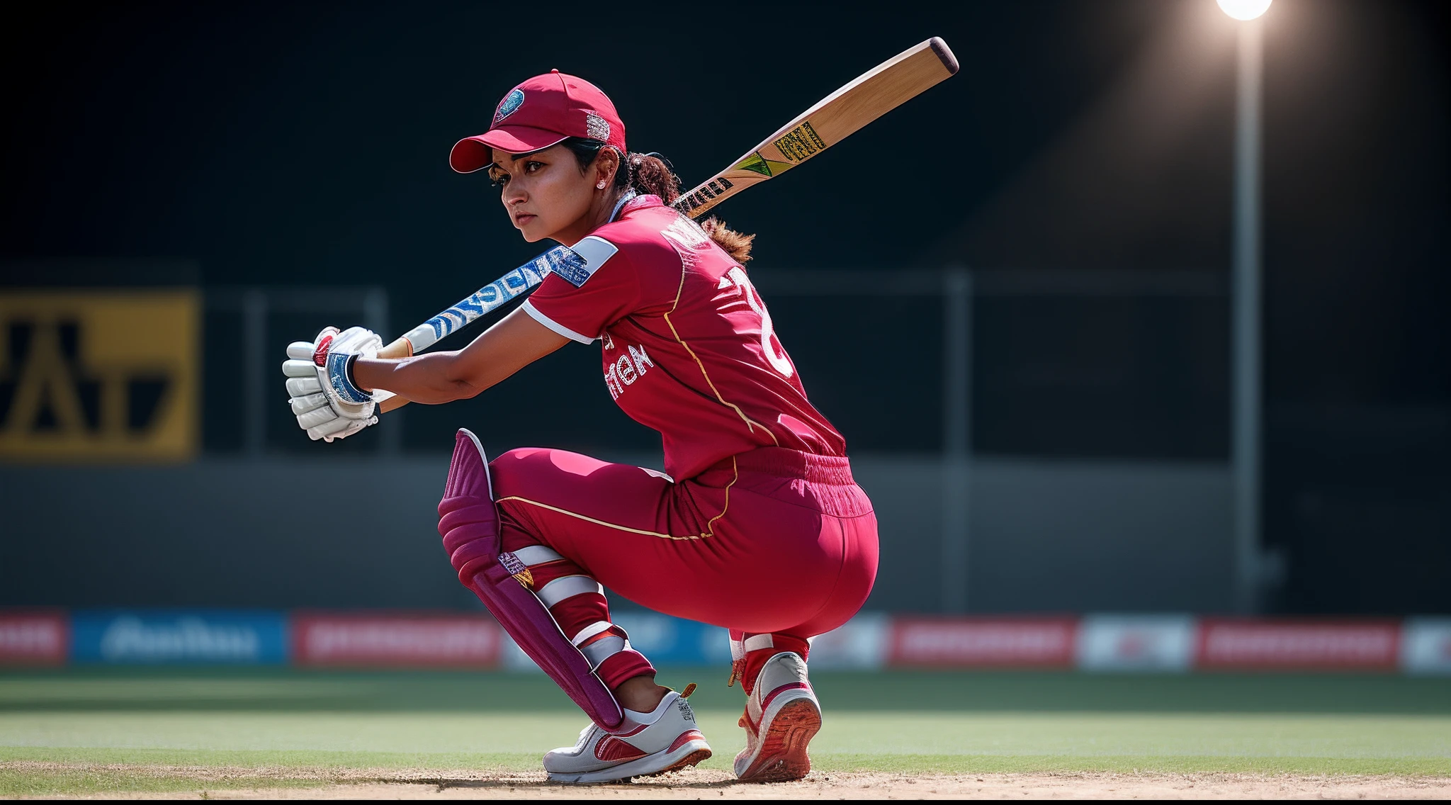 Beautiful mature Indian female cricketer，Swing a cricket bat on the cricket pitch，（（slim，petite）），Photoreality，photore，tmasterpiece，hentail realism，hentail realism，Photoreality，hight contrast，The photorealistic digital art trend is detailed and realistic in Artstation 8k HD HD, A detailed, skin textures, ultra - detailed, realistic skin textures, armature, best qualtiy, 超A high resolution, (真实感:1.4),, A high resolution, A detailed, RAW photogr, sharp, by lee jeffries nikon d850 film stock photograph 4 kodak portra 400 camera f1.6 Lens, rich colors, ultra-realistic realistic textures, dramatic lighting, unrealengine artstation cinestill 800 trends，