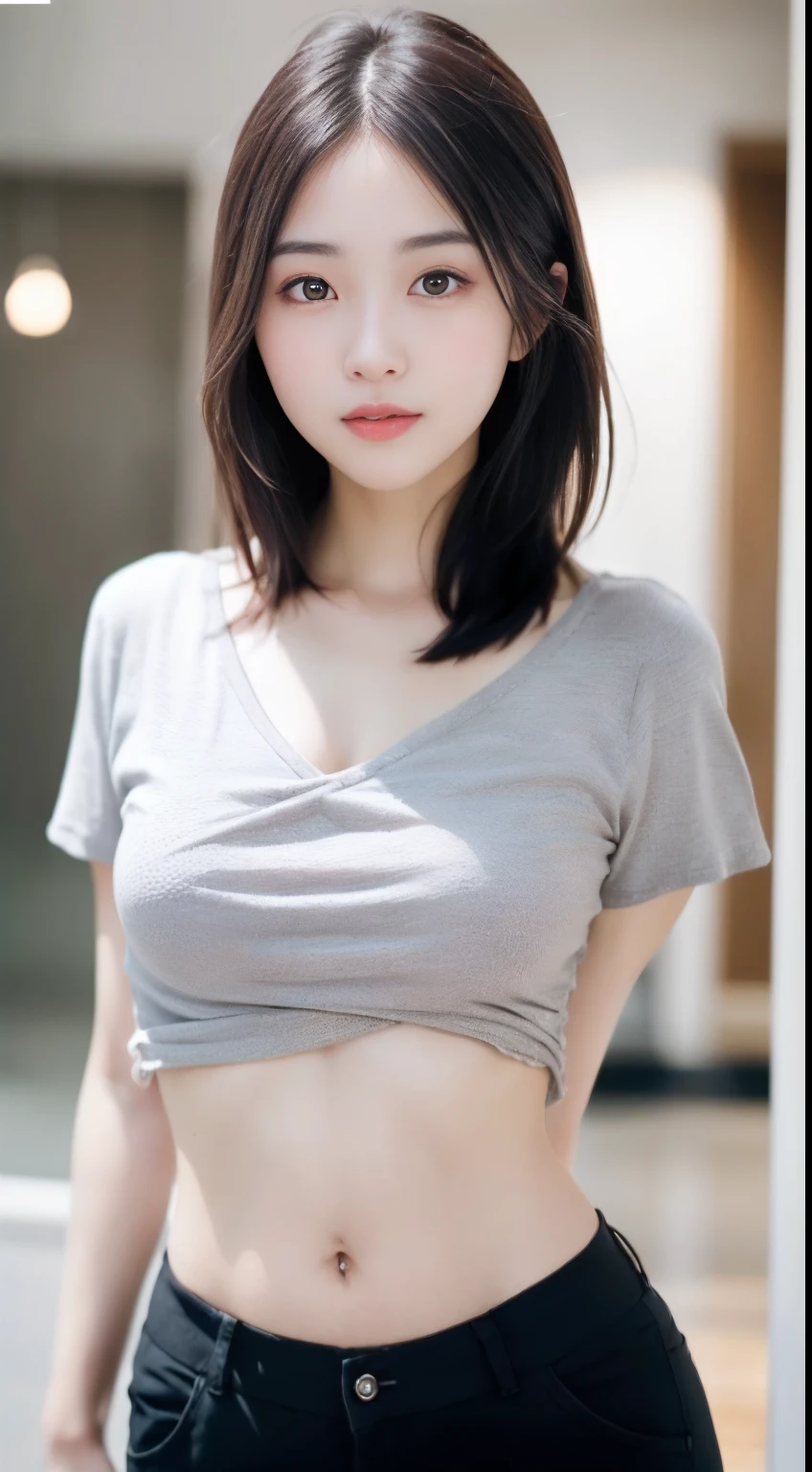 (photoRealstic:1.4)、(hyper realisitc:1.4)、(reallistic:1.3)、(Smooth lighting:1.05)、(Improved cinematic lighting quality:0.9)、32K、20 years girl、Realistic lighting、back Lighting、Facial Lights、Ray tracing、(brightened light:1.2)、(Quality improvement:1.4)、(Realistic textured skin of the highest quality:1.4)、Fine Detailed Eyes、A detailed face、Fine quality eye、(enhance the atmosphere of body line:1.1)、(increase in beauty of skin texture:1.1),Cheerful and lively,fully body photo,Slim figure,Skinny figure,Open navel,short blouse,shorter pants,lakeside,