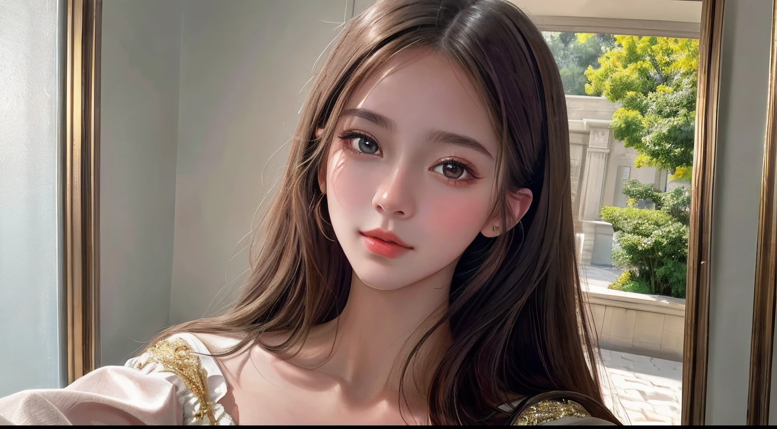 Best quality, Masterpiece, Super high resolution, (Realism: 1.4), Original photo, (Real skin texture: 1.3), (filmgrain: 1.3), (Selfie angle), 1 girl, Beautiful Eyes and Face Details, Masterpiece, Best quality, Close-up, Full picture quality of the highest quality for the upper body, Zodiac art style