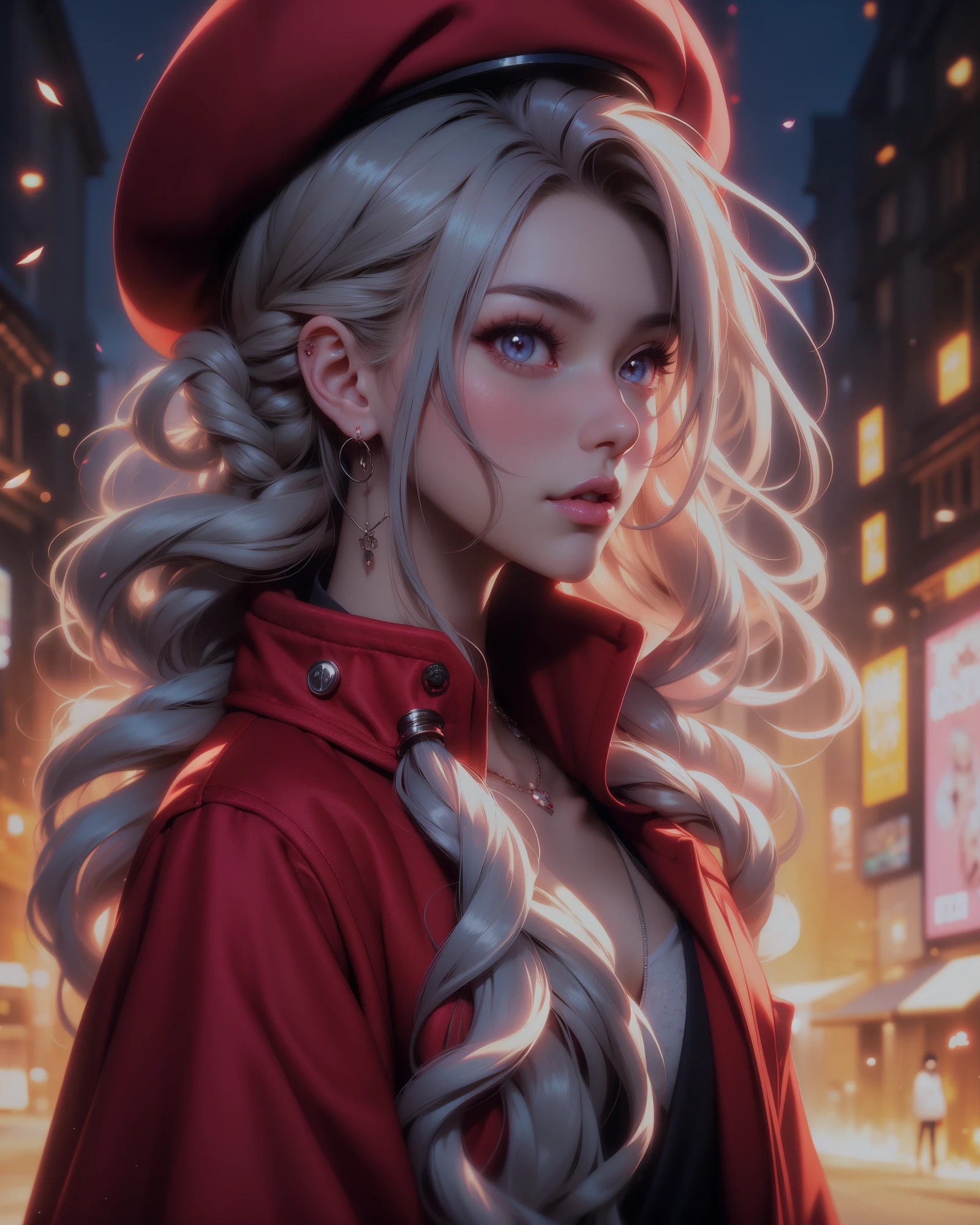anime girl with long hair wearing a red hat and red jacket, beautiful anime portrait, 🍁 cute, beautiful anime girl, anime visual of a cute girl, ilya kuvshinov with long hair, anime girl with long hair, attractive anime girl, portrait anime girl, pretty anime girl, profile of anime girl, cute anime girl portrait, rin tohsaka