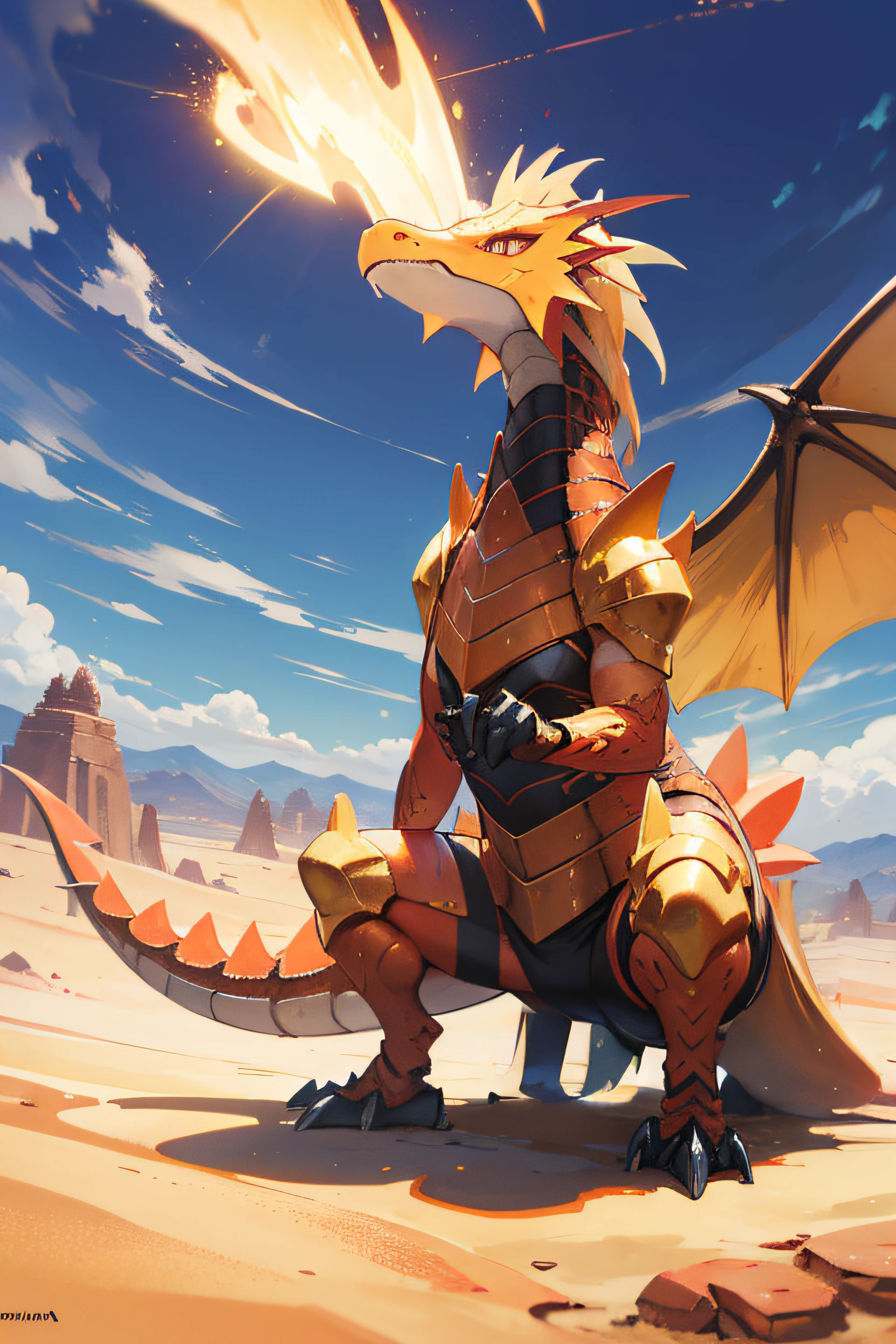 (realistic dragon with wings and hornipedal, male proportions, muscled, wearing pampers disposable soggy diaper with orange mountain shaped symbol, throwing rock spheres with cracks surrounded by dust and rocks from claws, Kung fu pose, surrounded by rocks, broken ruins behind, dust behind, in cruise, ocean