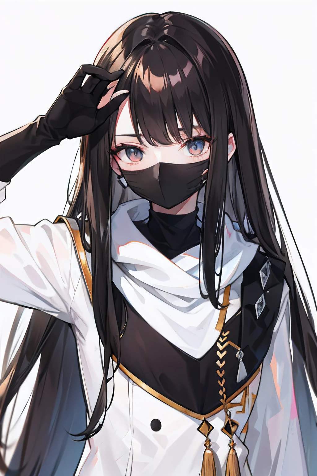 brunette color hair,long whitr hair,black facemask