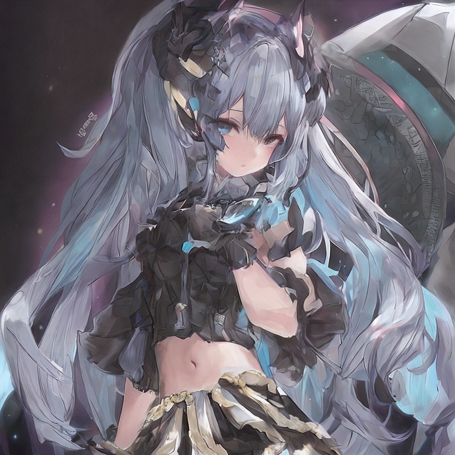 Let's start with a base illustration of a young female character.
Adjust the hair color to Hatsune Miku's iconic turquoise blue.
Style the hair to be very long, reaching below the waist, in twin tails. Ensure the twin tails are evenly balanced and neatly wrapped at the top.
Give the hair a glossy appearance and a slightly voluminous texture.
Create a youthful and cute facial expression with large, expressive eyes. The eye color should be a bright shade of blue.
Give her a characteristic slim and petite body frame.
Remove the distinctive outfit consisting of a sleeveless top, tie, and pleated skirt. Include shades of teal and black in the color scheme.
Include signature accessories such as a futuristic headset, microphone, and detachable sleeves.
Optionally, add knee-high boots or thigh-high socks in matching color tones.
Provide a background that complements the aesthetic, such as a futuristic cityscape or a concert stage with colorful lights.
Please note that due to the complexity of the instructions, it may be challenging for an AI to accurately generate an image based on the exact specifications provided.
Please draw it in a sketch-like style, resembling an idea sketch.
A drawing that looks like it was done with a pencil. A picture drawn in a messy manner. A drawing done with hesitation.Soft Joints - Dancer's Joints - Twisting the Hips Dramatically - No Use of Black in Outlines - Pink Illumination - Lowered Gaze - Slender Eyes - Puffy Cheeks - Visible Abdominal Skin - Hair Color is Aqua - Hair Doesn't Turn Green - Employing Light Pastel Colors for Outlines.