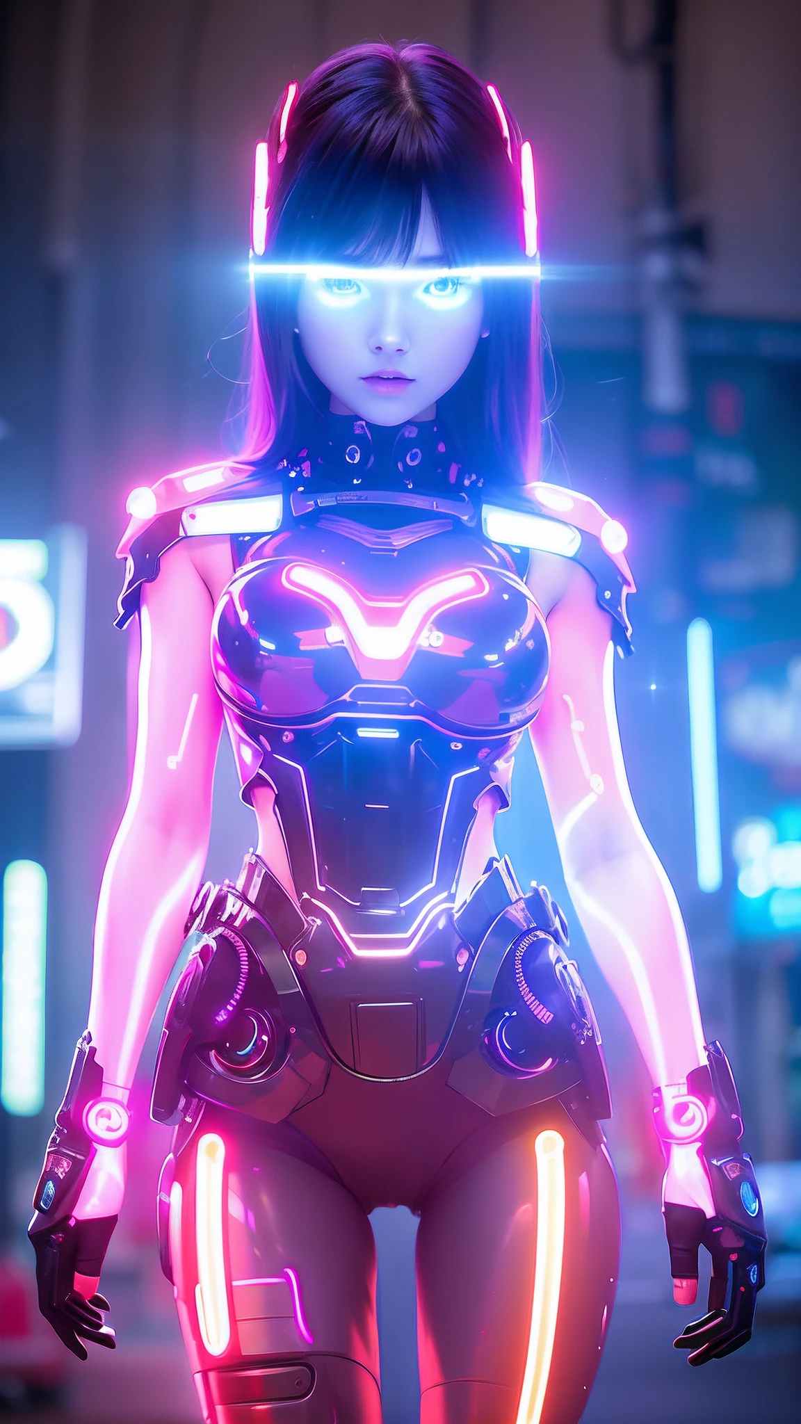 masterpiece, best quality,
1girl,ives girl,Mecha,beautiful lighting,(Neon Light:1.2),(Night:1.5),