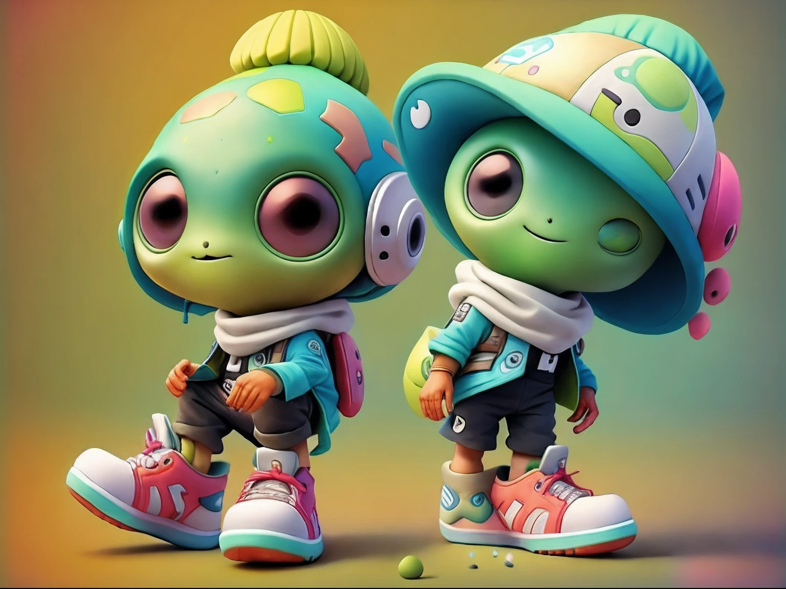 Alien fofinho, regata, Bermuda Sneakers sorrindo, estiloso, in a hat