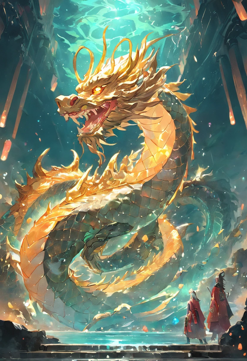 1. Chinese mythology, East Sea Dragon King, Majestic, Powerful, (Ancient deities:1.3), (Serpentine:1.2), (Beard and mustache:0.8), (Whiskers:0.9), (Huge size:1.5), scales, Vibrant colors, Shimmering water, (the reef:1.1), (Golden crown:1.2), (Dragon-shaped throne:1.4), (Flowing robes:1.1), (Dragon-shaped beard ornaments:1.3), (Emerald eyes:1.2), (pearls necklace:1.2), (Golden Trident:1.4), (levitating:1.1), (Sky clouds:1.3), (shimmering dazzling lighting:1.2), (Crashing waves:1.3), (A palace full of treasures:1.5), (Schools of colorful fish:1.2), (an underwater city:1.4), magnifica, Mythical, Magnificent, Extensive and detailed, standing apart, Traditional Chinese architecture.