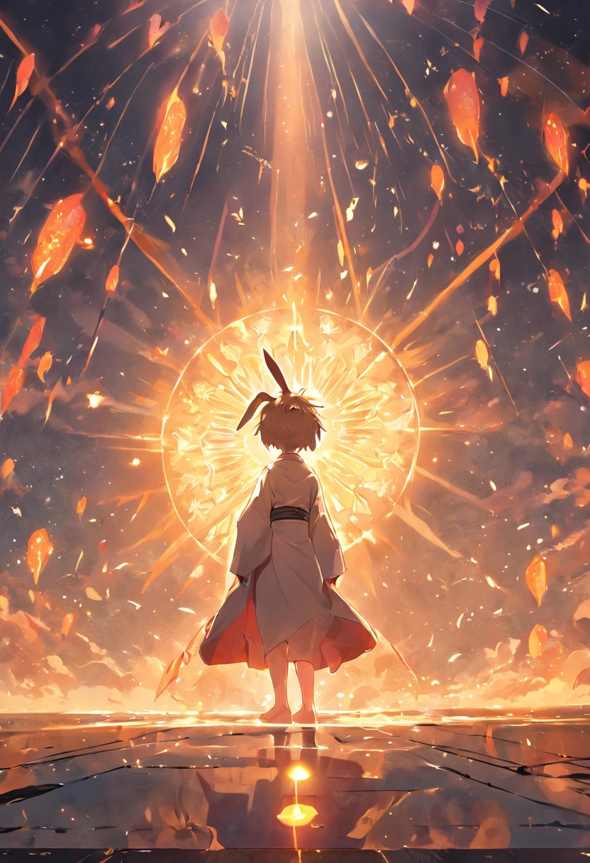 In the universe,There is a big sun,Rabbit Buddha incarnated as the sun,Radiant light illuminates all things,The clothes and chest are patterned with grass