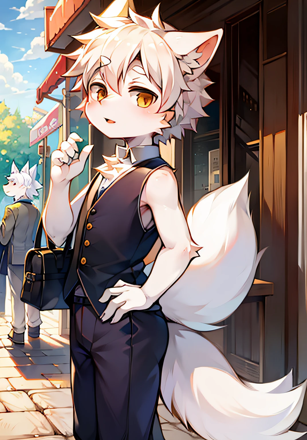 Shota the white fox who wears only a fig leaf in public