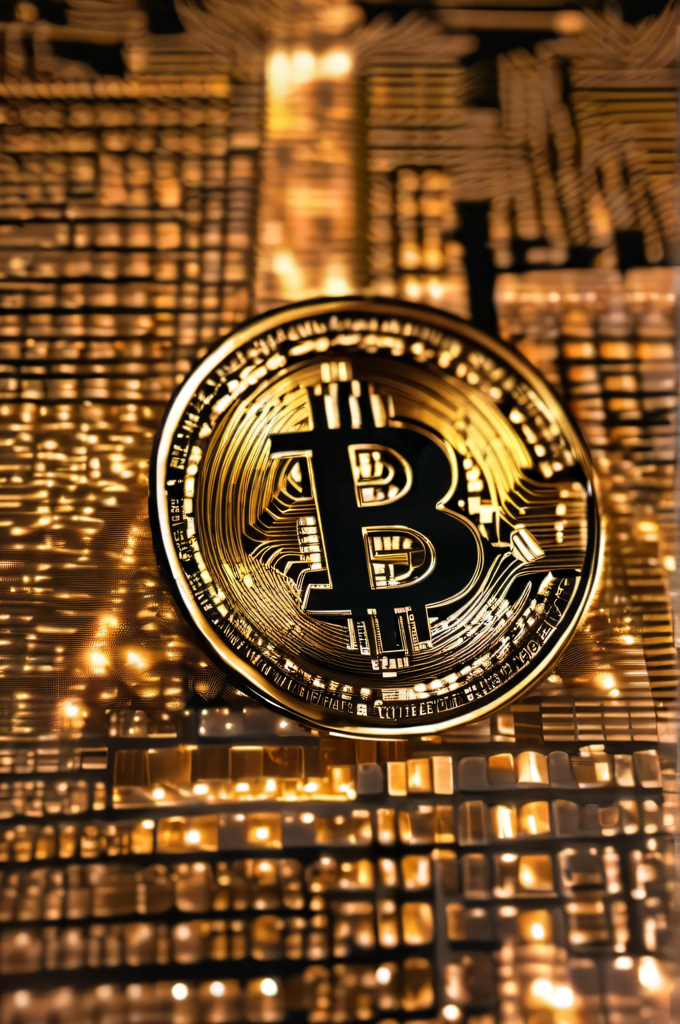 Bitcoin glowing across the screen.