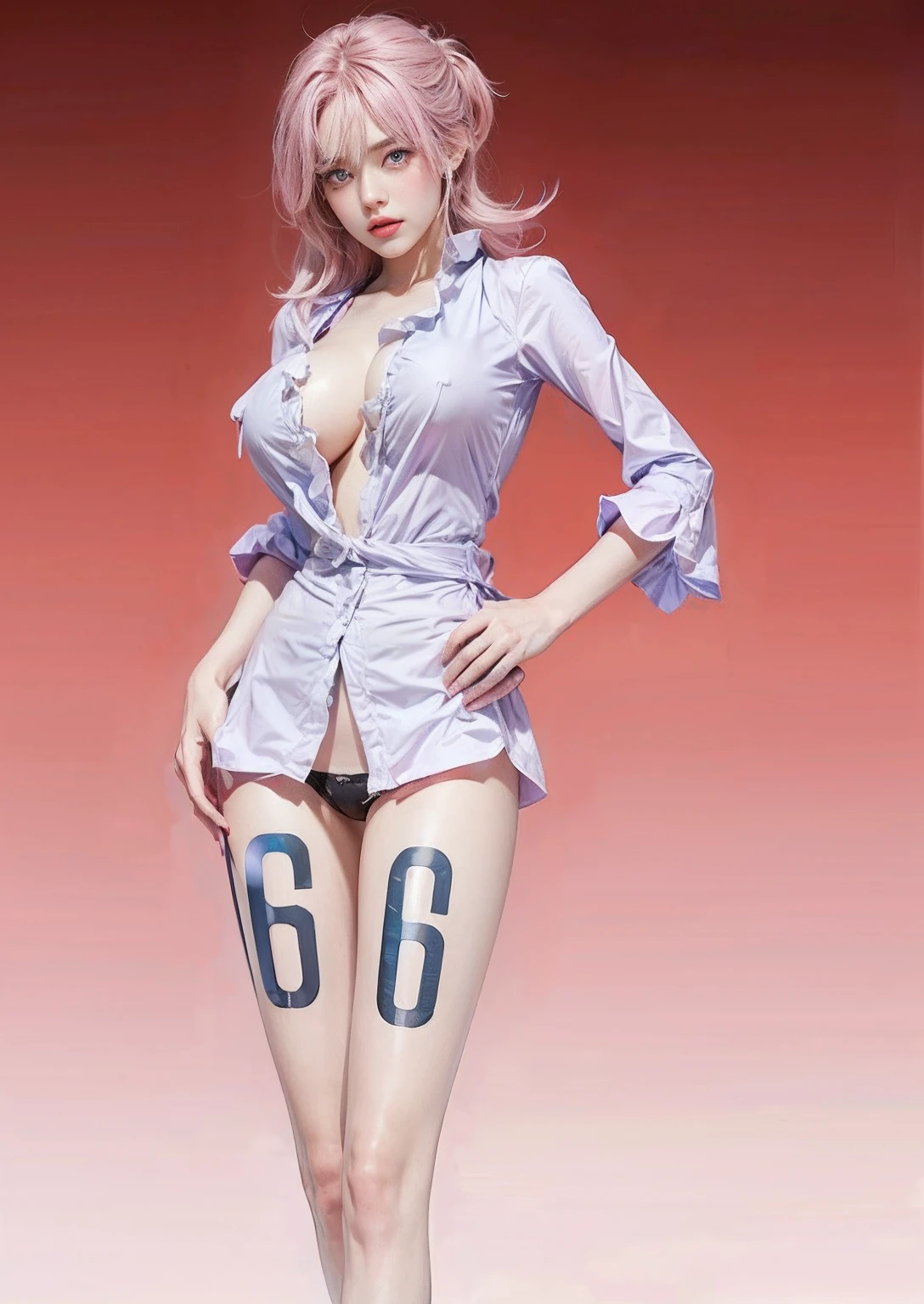 Big boobs,pink hair,blue ayes,Hyper realistic, Ultra detail