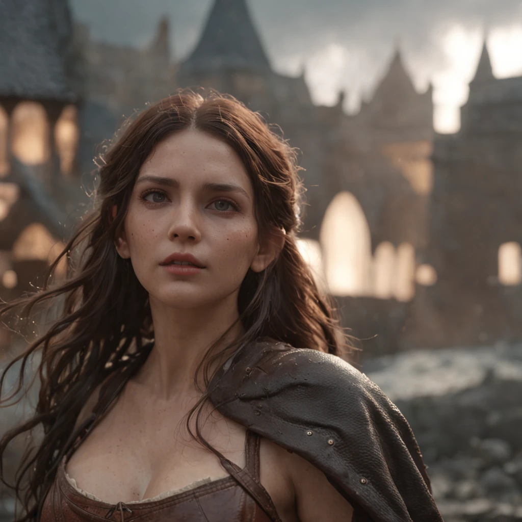 (Renderizado 3D profesional:1.3) de (realista:1.3) The most beautiful art photo in the world,Features soft and bright female heroes, ((Héroina epic fantasy voluptuous woman beautiful hero wet angry look long hair and fierce expression in dynamic pose, Fantastic location, majestuoso entorno desordenado)), Renderizado 8k Unity de cuerpo completo, action shot, poro de la piel, very dark lighting, Sombreado pesado, Detallado, Cara detallada, (Vibrante, realistic photograph, realista, dramatic, oscuro, foco nítido, 8k), (Old leather garments damaged by weathering:1.4), ((((Use pieles)))), (intrincado:1.4), decadente, (Altamente detallado:1.4), Pintura digital, Renderizado por Octane, Estaciones de arte, Concepto-Arte, Suave, foco nítido, 插圖, Arte Germen, (loish:0.23), WLOP Ilya Kuvshinov, y Greg Rutkowski y Alphonse Mucha, (global ilumination, Luz de estudio, Light Volumetric), fuertes lluvias, particles floating, LotR, fantasy, Once, cuerpo completosbian, ((Fondo oscuro y antiguo de la ciudad:1.3)),CGSesociety,Estaciones de arte