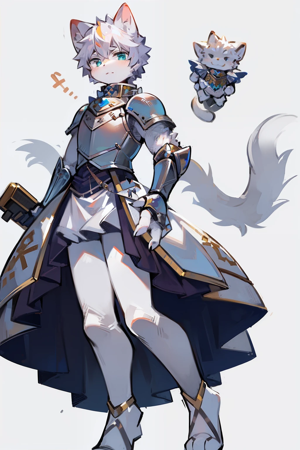 A white cat knight in armor，tmasterpiece，is dressed in armor，white cat，Handsome，perfectly proportions