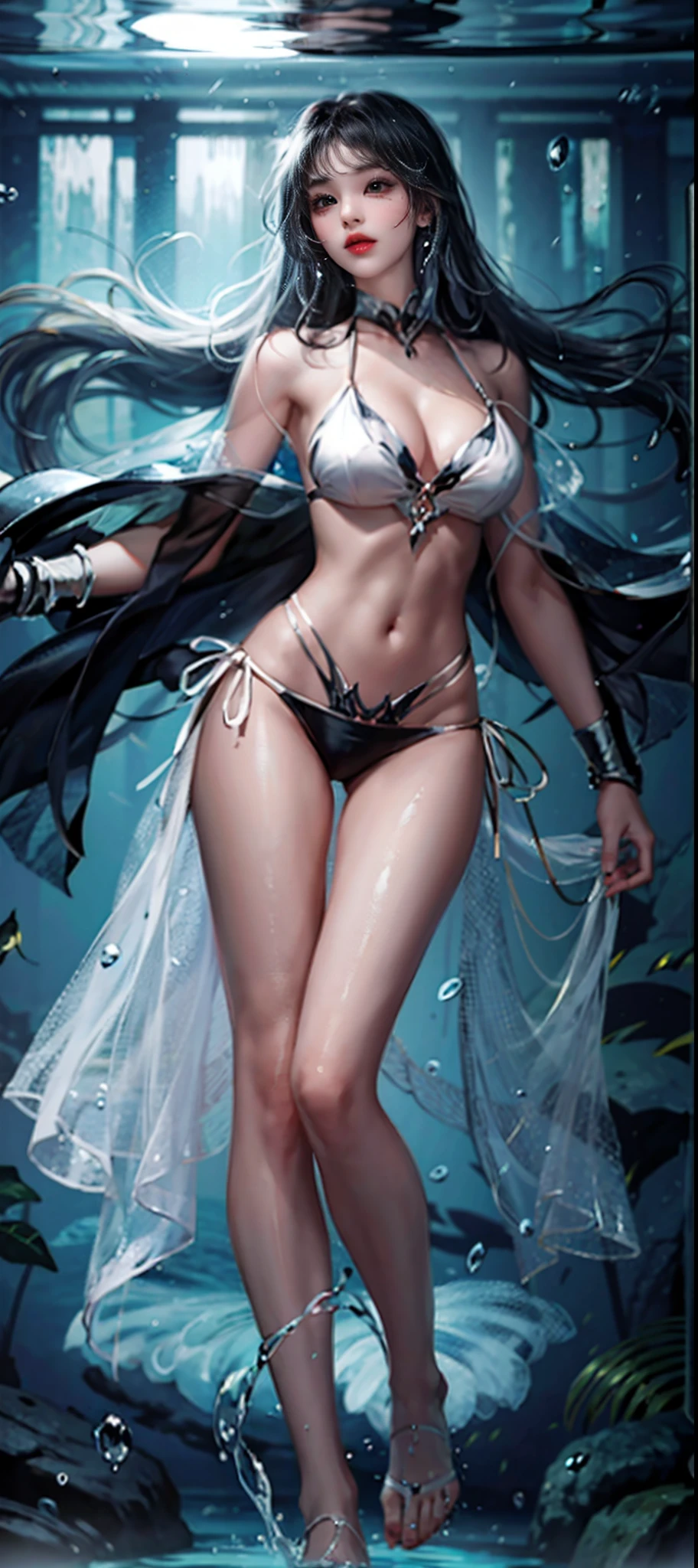Original face shape,Perfect face shape,perfect body figure,Original clothes,under the water,