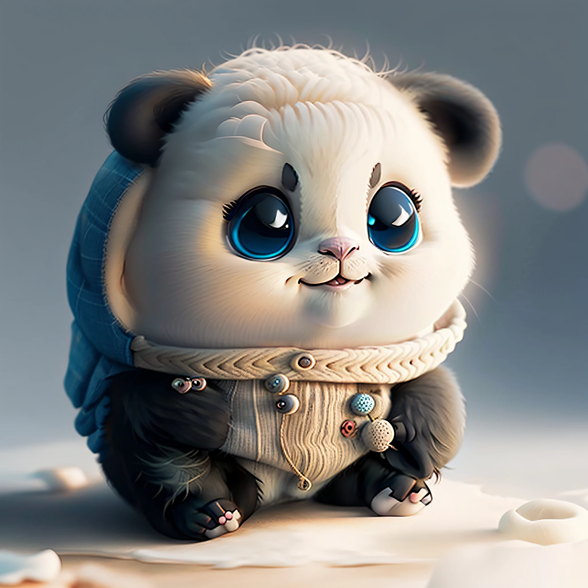 Alawi Panda Bear，eBlue eyes，With a smile on his face, cute 3 d render, lovely digital painting, Cute panda, Cute! C4D, adorable digital art, Cute cartoon character, Cute detailed digital art, cute animal, Panda, a cute giant panda, cute pixar character, cute character, rendered in keyshot, adorable creature