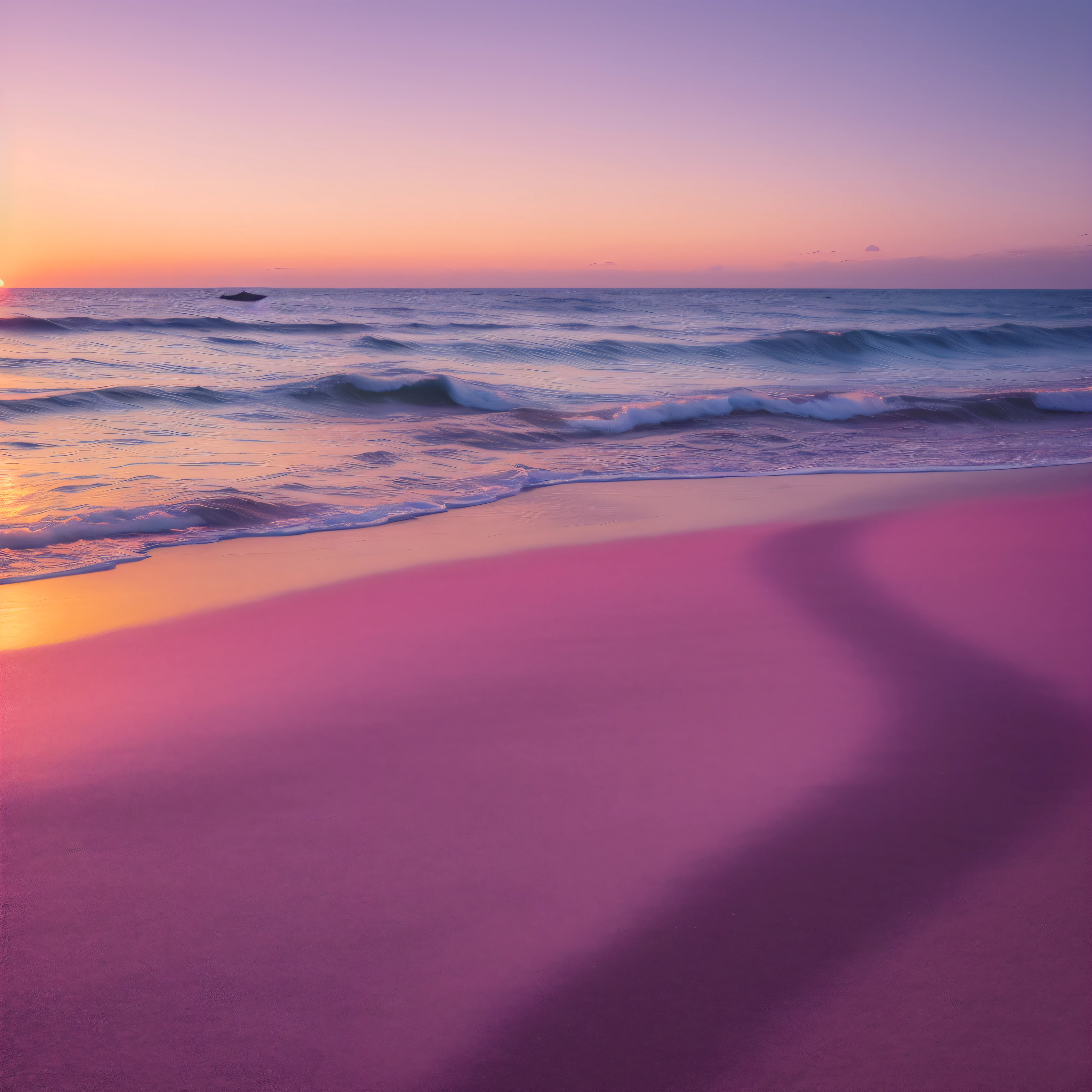 Pink and Purple Tones: Pastel shades of pink and purple on the horizon.
