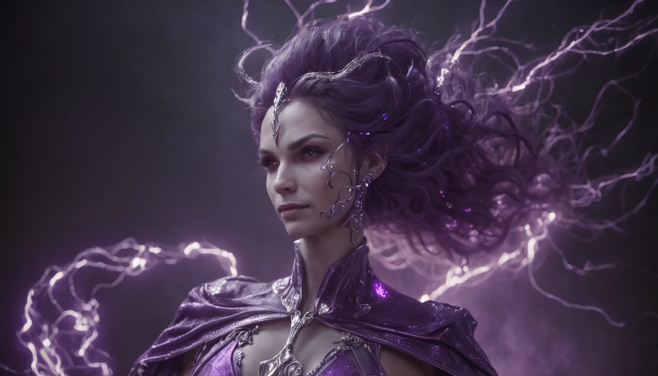 purple plasma body,Connected plasma lightning spark,Chained quasars,Ghosts under the cloak,night,nigth,epic art,official works,Ultra-clear image quality