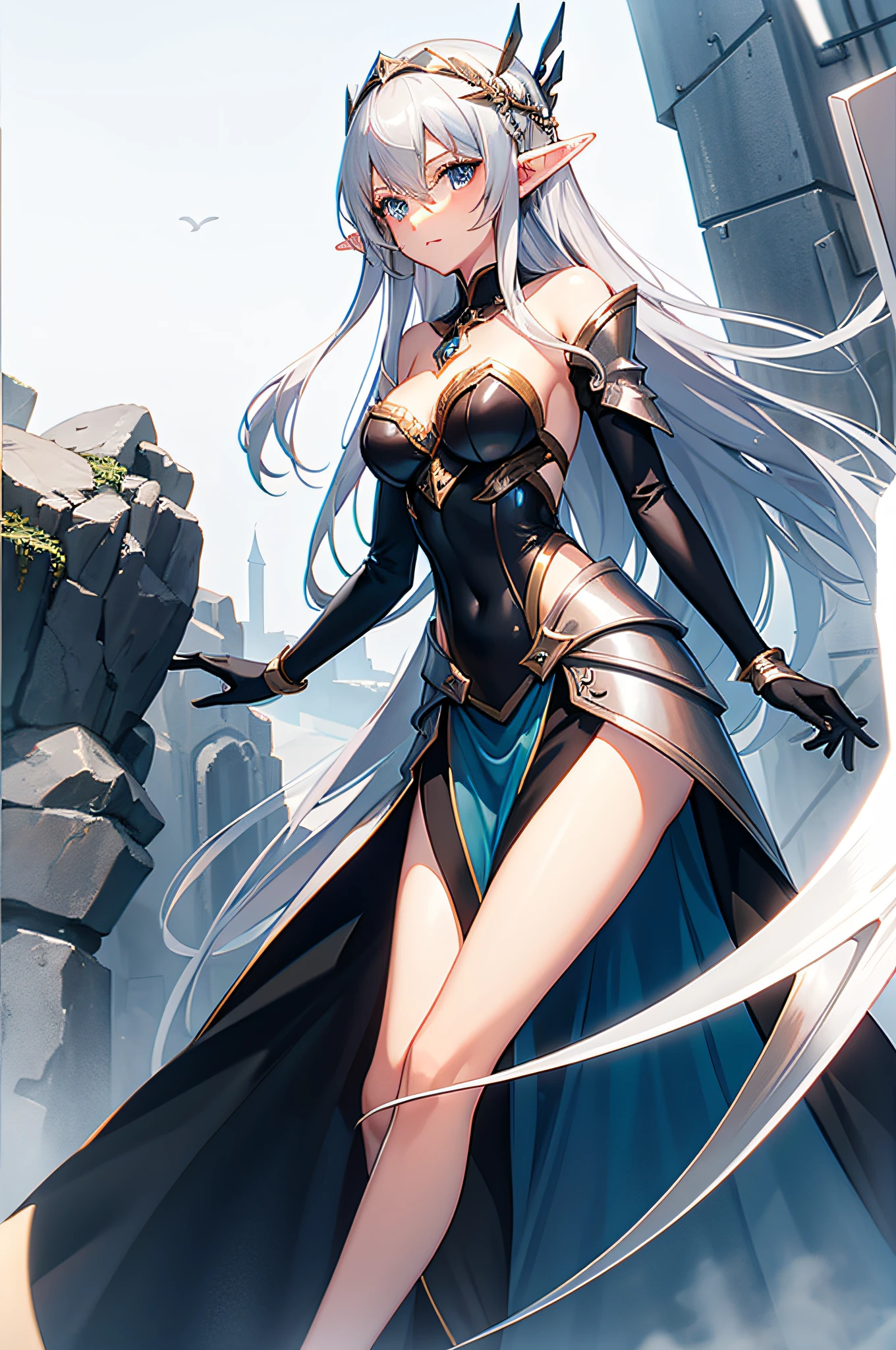 quadratic element,silber hair,the elf,Lady Knight