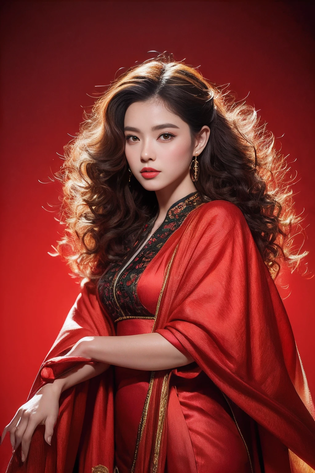 32K(tmasterpiece,k hd,hyper HD,32K)Flowy large curly hair,Flowing rouge,ponds,zydink, a color, Asian people (Silly girl), (Silk scarf), Combat posture, looking at the ground, Large rolls of rouge, Flowing rouge curls, Crocodile skin skull headdress, Chinese long-sleeved clothing, (abstract ink splash:1.2), Pink lotus background,Water lily flower protector(realisticlying:1.4),Rouge hair,Autumn is in full swing,The background is pure, A high resolution, the detail, RAW photogr, Sharp Re, Nikon D850 Film Stock Photo by Jefferies Lee 4 Kodak Portra 400 Camera F1.6 shots, Rich colors, ultra-realistic vivid textures, Dramatic lighting, Unreal Engine Art Station Trend, cinestir 800,Large curls,Flowing rouge