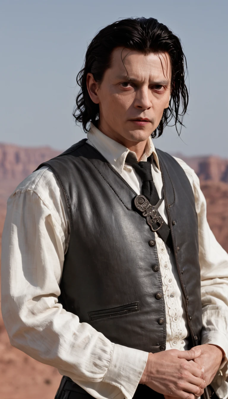 Masterpiece, Johnny Depp, Edward Scissorhands, movie stills, white shirt, (renderizado 3D profesional:1.3) de (realista:1.3) The most beautiful art photo in the world