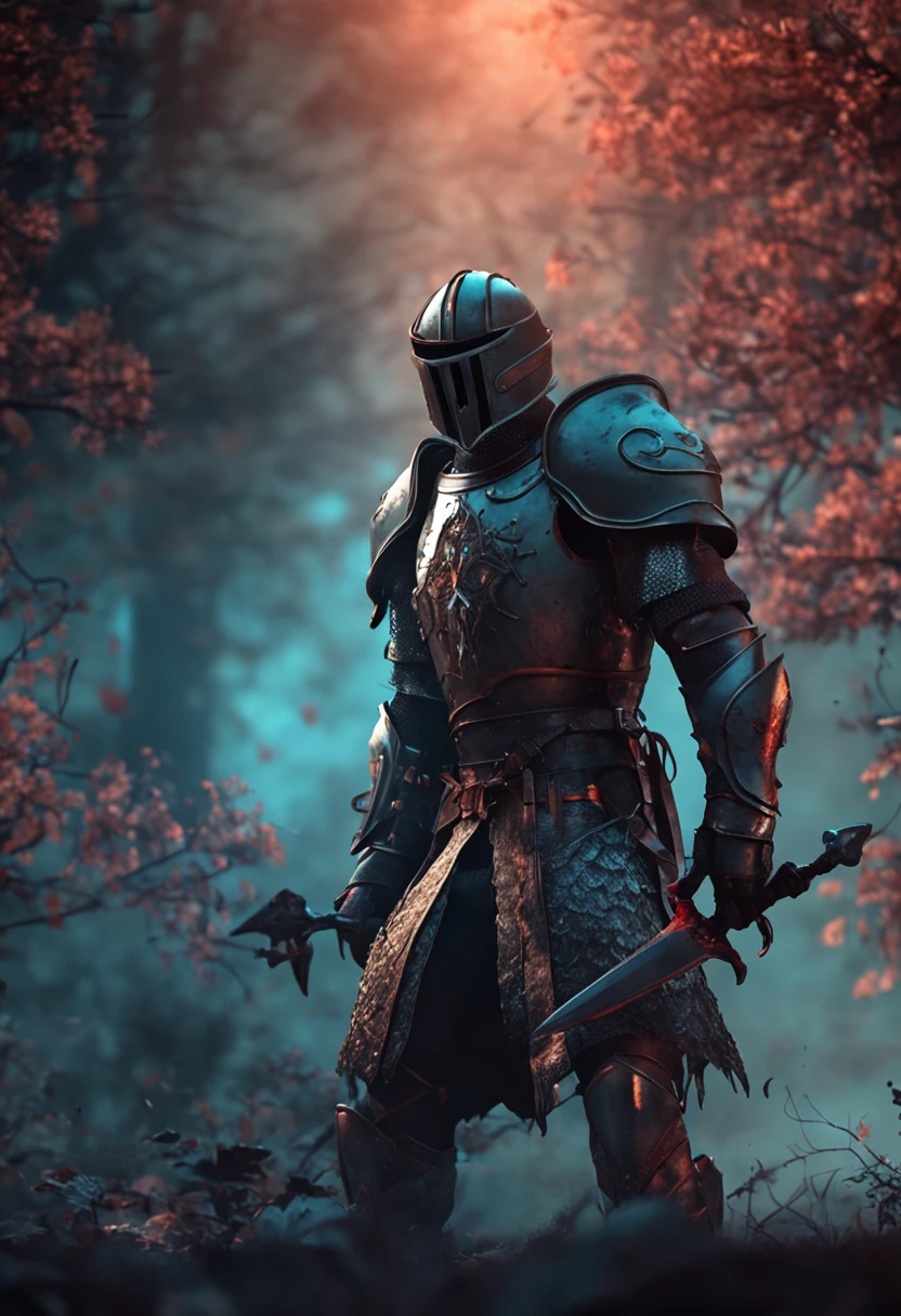 Undead Knight，European and American stylization，Beautiful picture quality。8k，Stylized game，holding a magic sword，full bodyesbian，Wearing armor，Feet on the ground