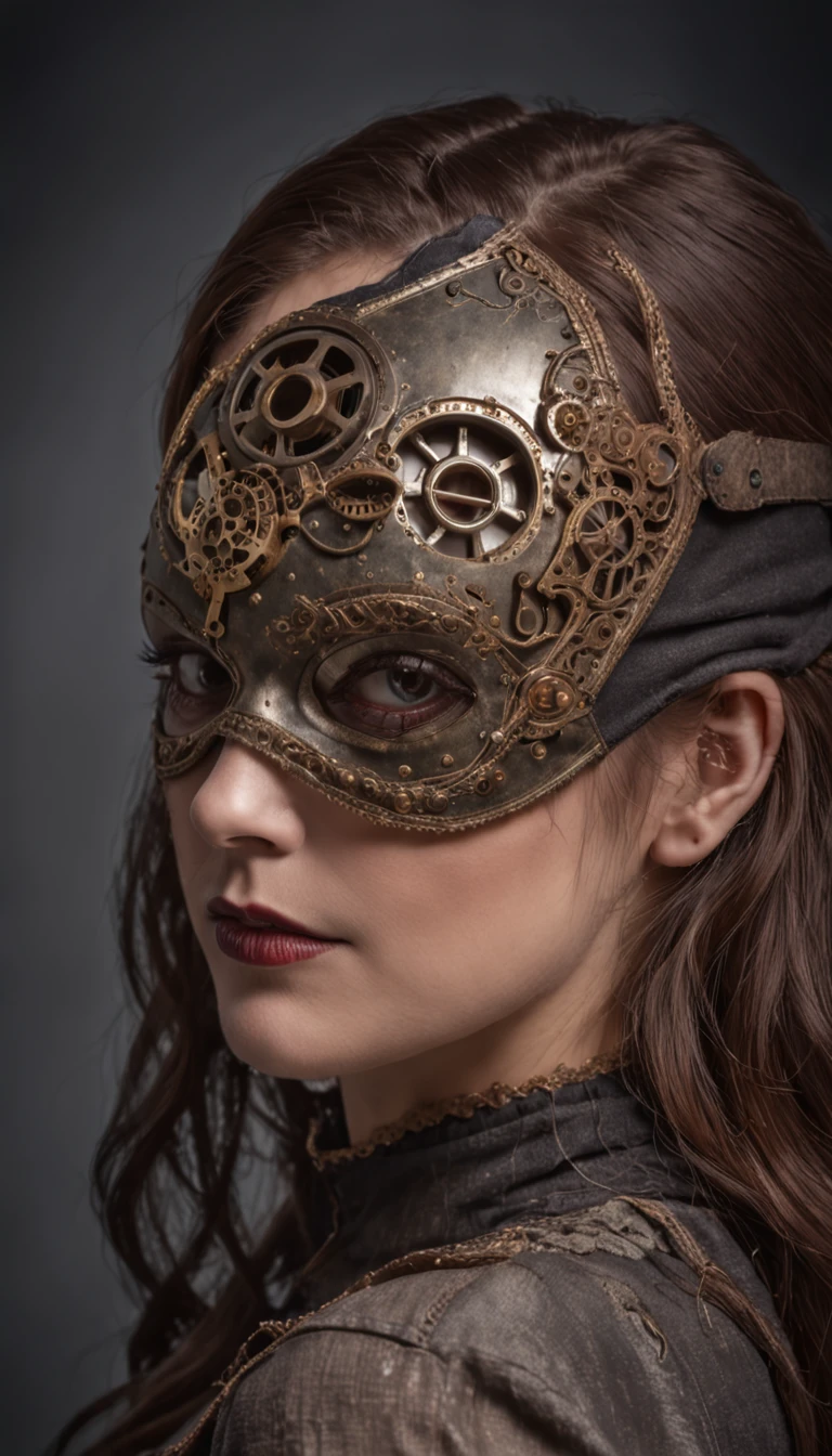 female heroine in DC's Steampunk style mask, poca ropa, ajustada, cuerpo completo, (con enmascaramiento basado en flash), Estilo steampunk, Antecedentes antiguos, elegante, deslumbrante, (papel tapiz), Arte conceptual, Detalles intrincados, Altamente detallado, ((kinematics)), dramatic, (Calidad extremadamente alta, Concedido, obra:1.5), (fotorrealista:1.5), Foto Fotorrealista, NIKON, luz natural, 4k, a high definition, XF IQ4, 150MP, 50 millimeters, Certificado ISO 1000, 1/250s, luz natural, Adobe Lightroom, Photo Lab, Photographic affinity, PhotoDirector 365,